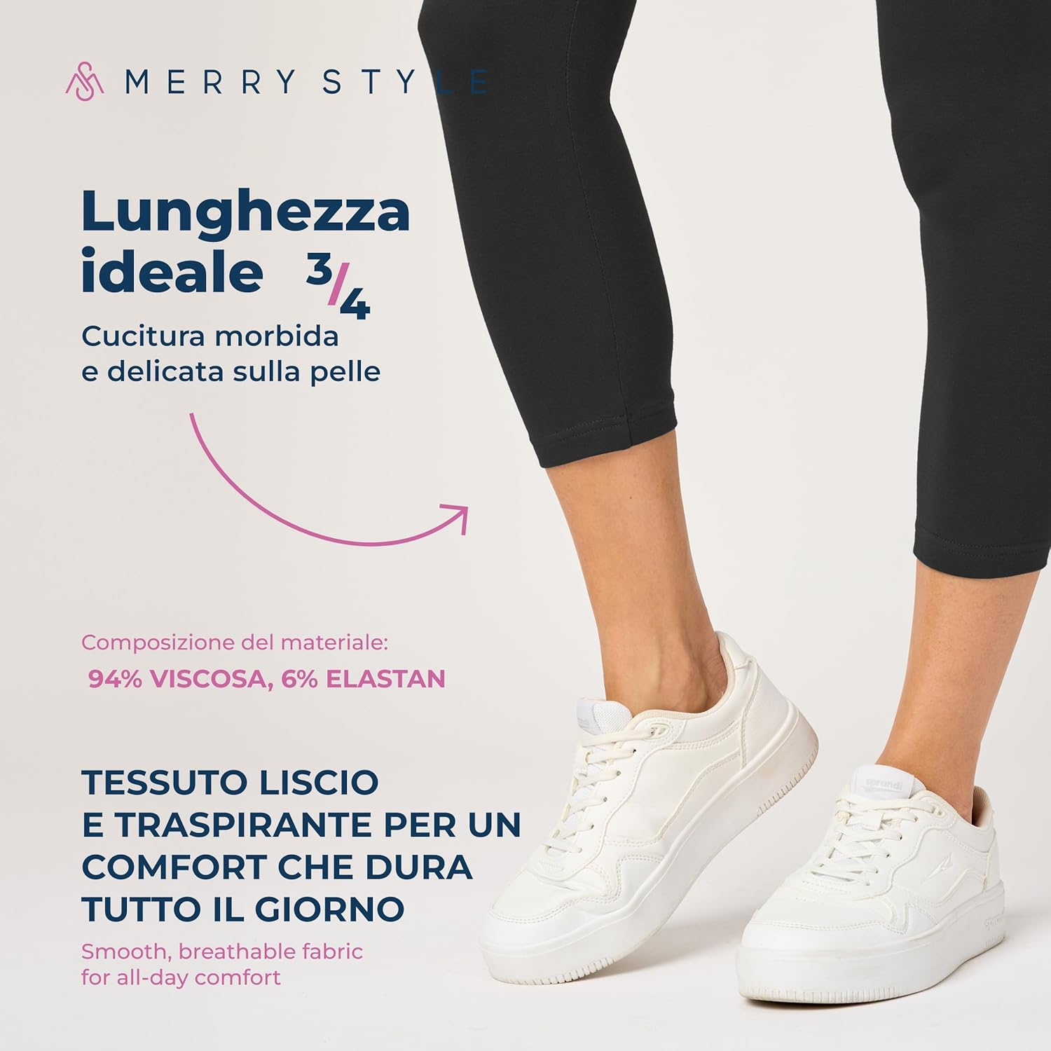 Thumbnail 3 de Merry Style Leggings Donna 3/4 MS10-199 — Pantaloni Capri in cotone, morbidi e confortevoli