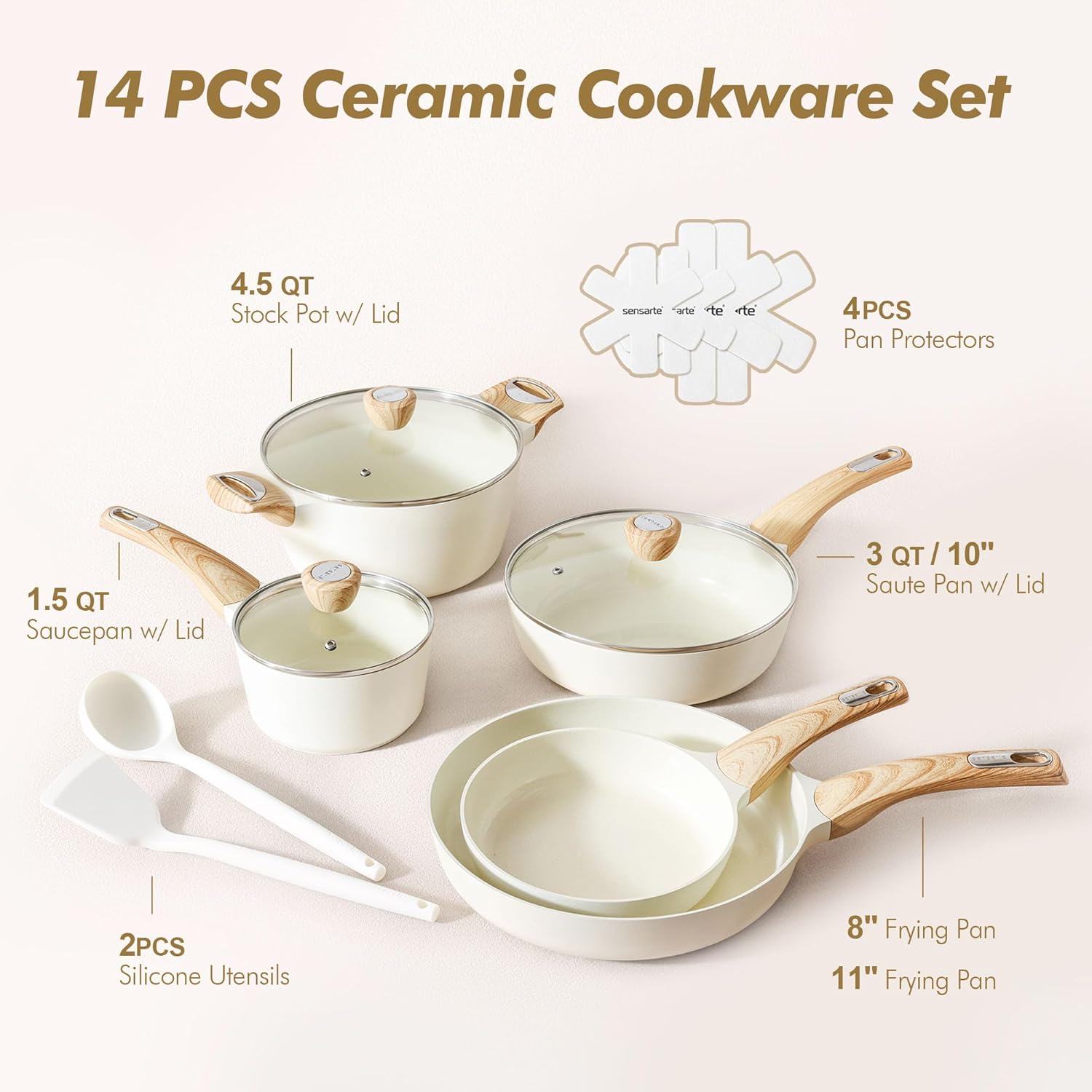 Detalle de SENSARTE Ceramic Cookware 14-Piece Set: Healthy Nonstick, Induction Ready