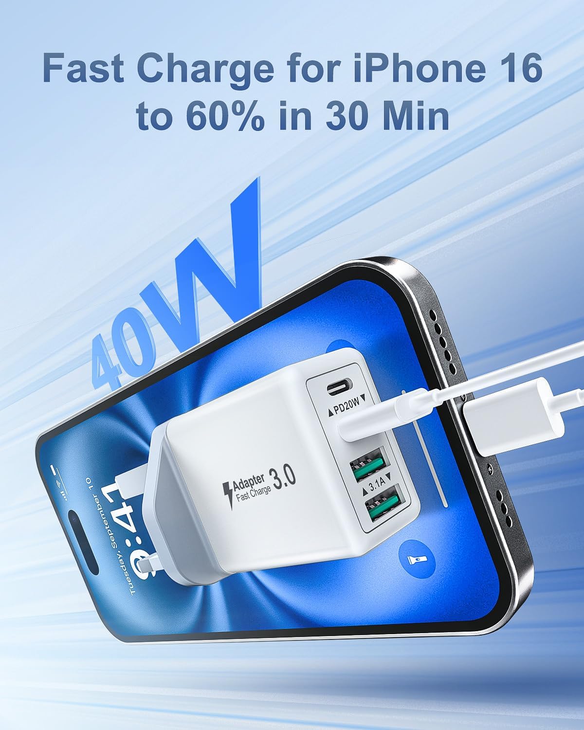Detalle 2 de USB C Plug 40W 4‑Port Fast Charger for iPhone and Samsung