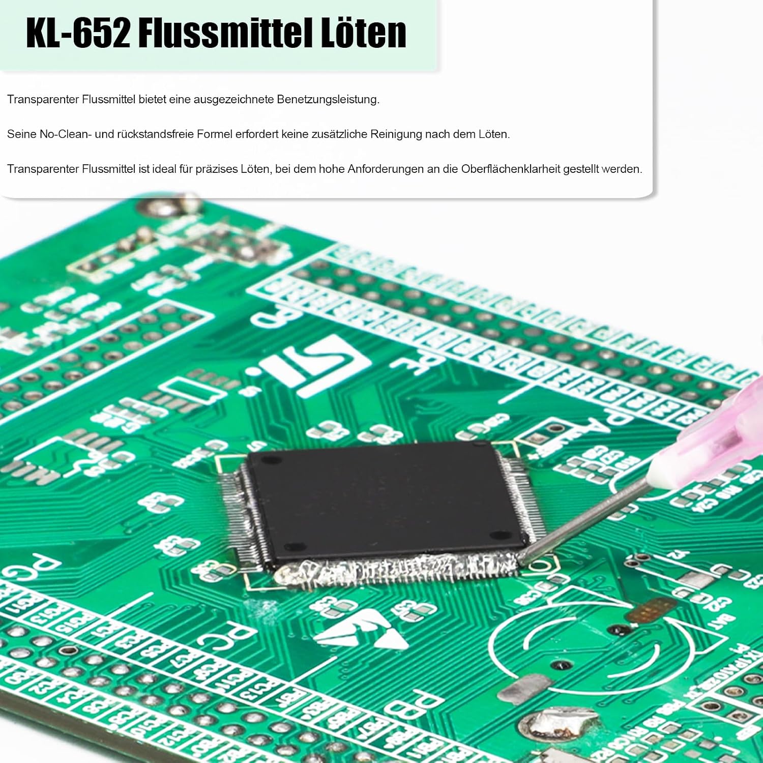 Detalle 2 de KELLYSHUN KL-652 No-Clean Lötpaste + Flussmittel + Entlötlitze (Sn99%/Ag0.3%/Cu0.7%, 3-teilig)
