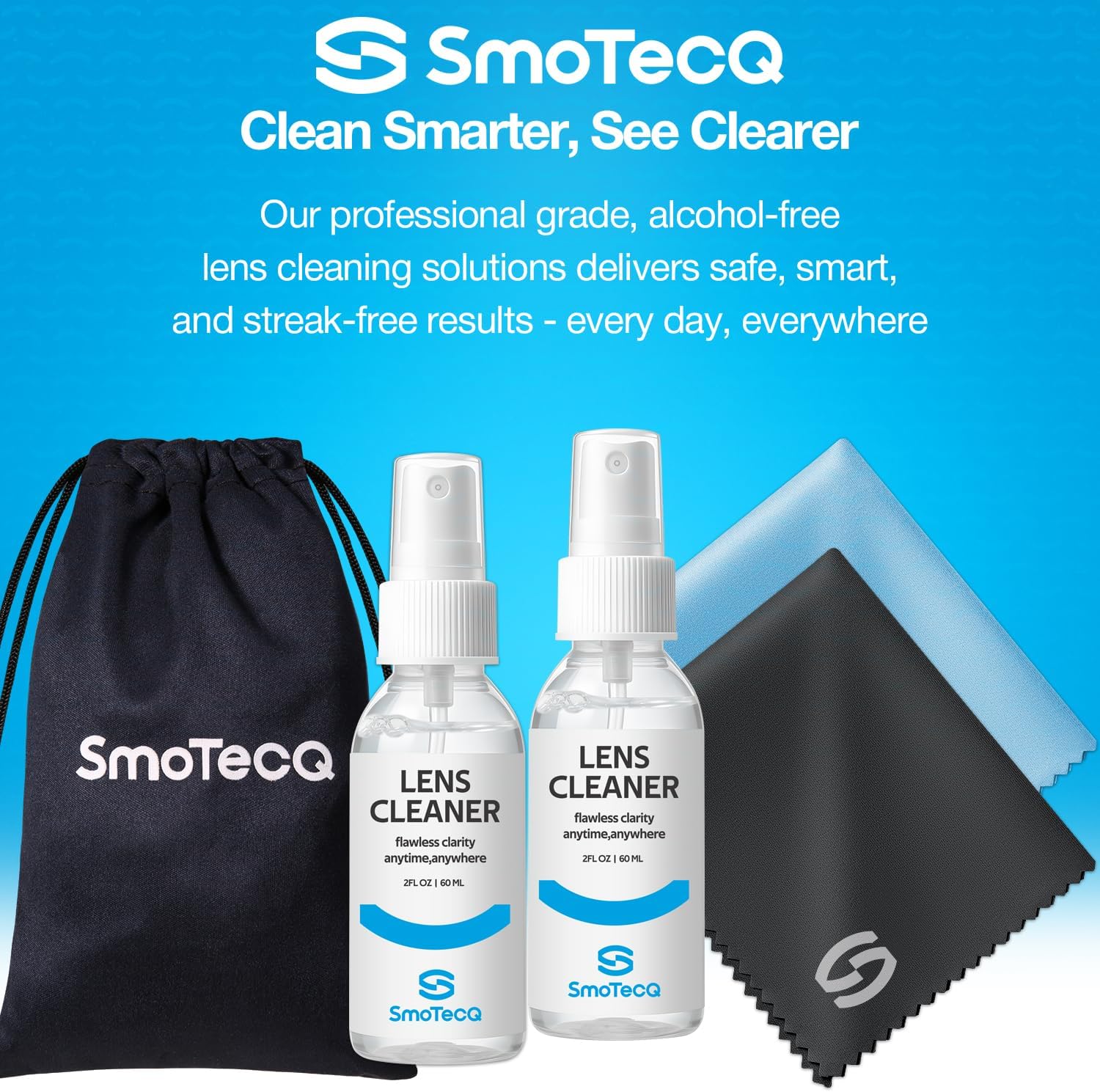Thumbnail 6 de SmoTecQ Glasses Cleaner Kit: Alcohol-Free, Plant-Based Spray + Ultra-Soft Cloths (2x 2oz, 2 Cloths, Travel Pouch)