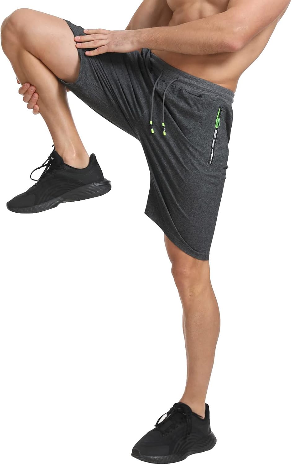 Detalle de JustSun Mens Shorts: Summer Casual Joggers with Elastic Waist and Zip Pockets