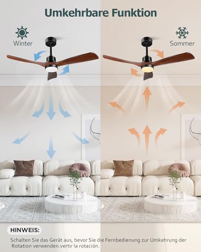 Detalle de Forrovenco 132 cm Ventilateur Plafond Bois avec Lumière et Télécommande – 3 Pales Noyer