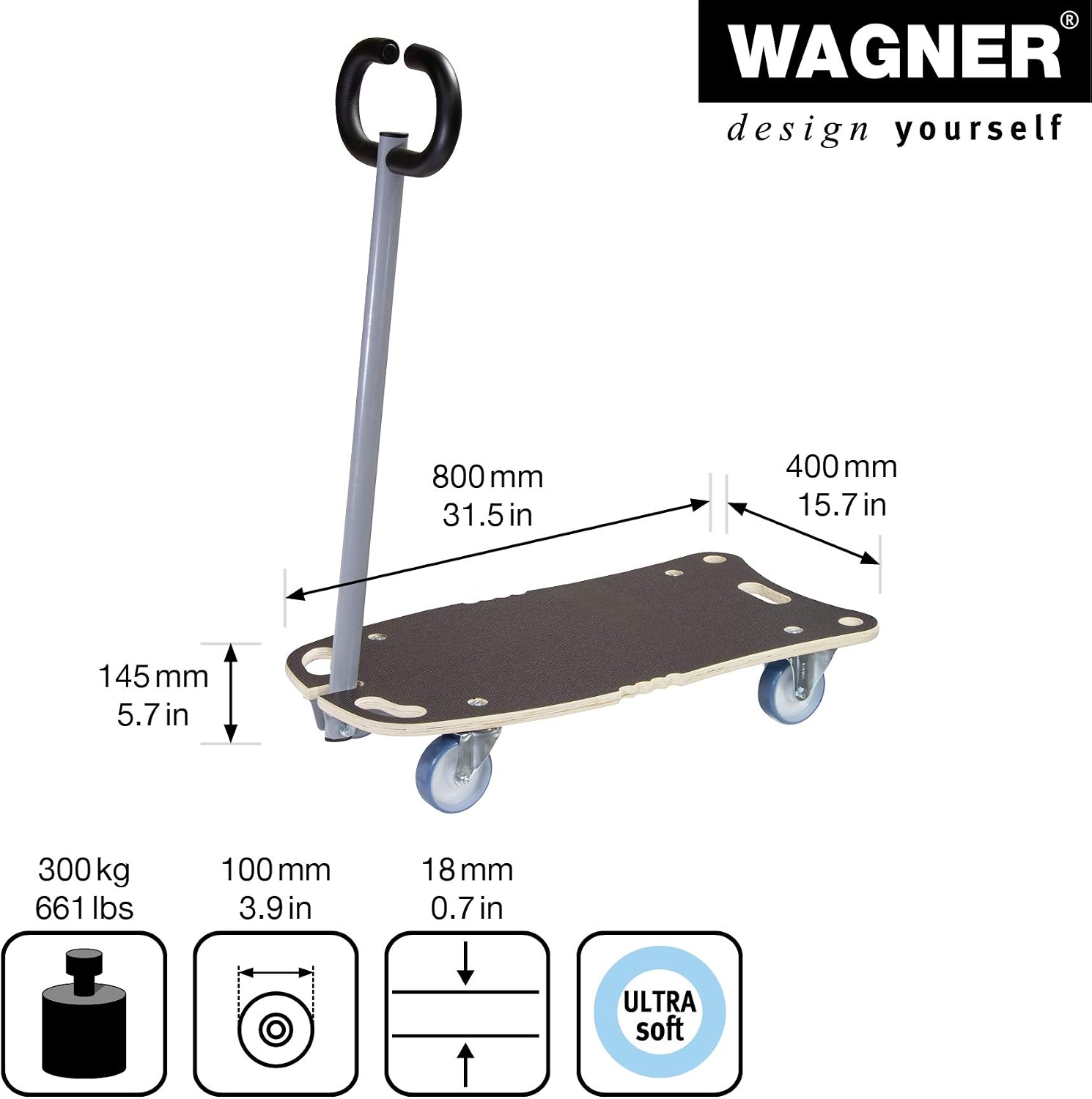 Thumbnail 1 de WAGNER MM 1187 – platforma transportowa 300 kg, MaxiGrip i składany dyszel