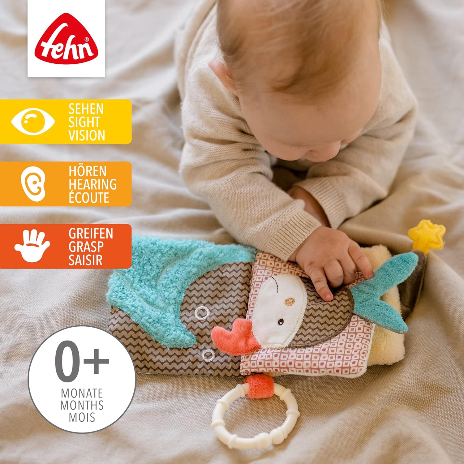 Detalle de Fehn livre en tissu Bruno – livre tactile pour bébés et jeunes enfants