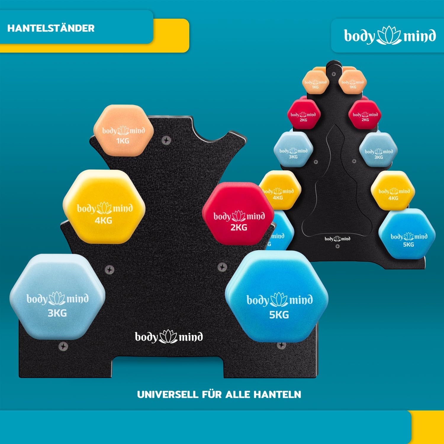 Detalle 2 de Body & Mind Hanteln 2er Set Gymnastikhanteln – Komplettes 10er-Kurzhantel-Set mit Standfuß