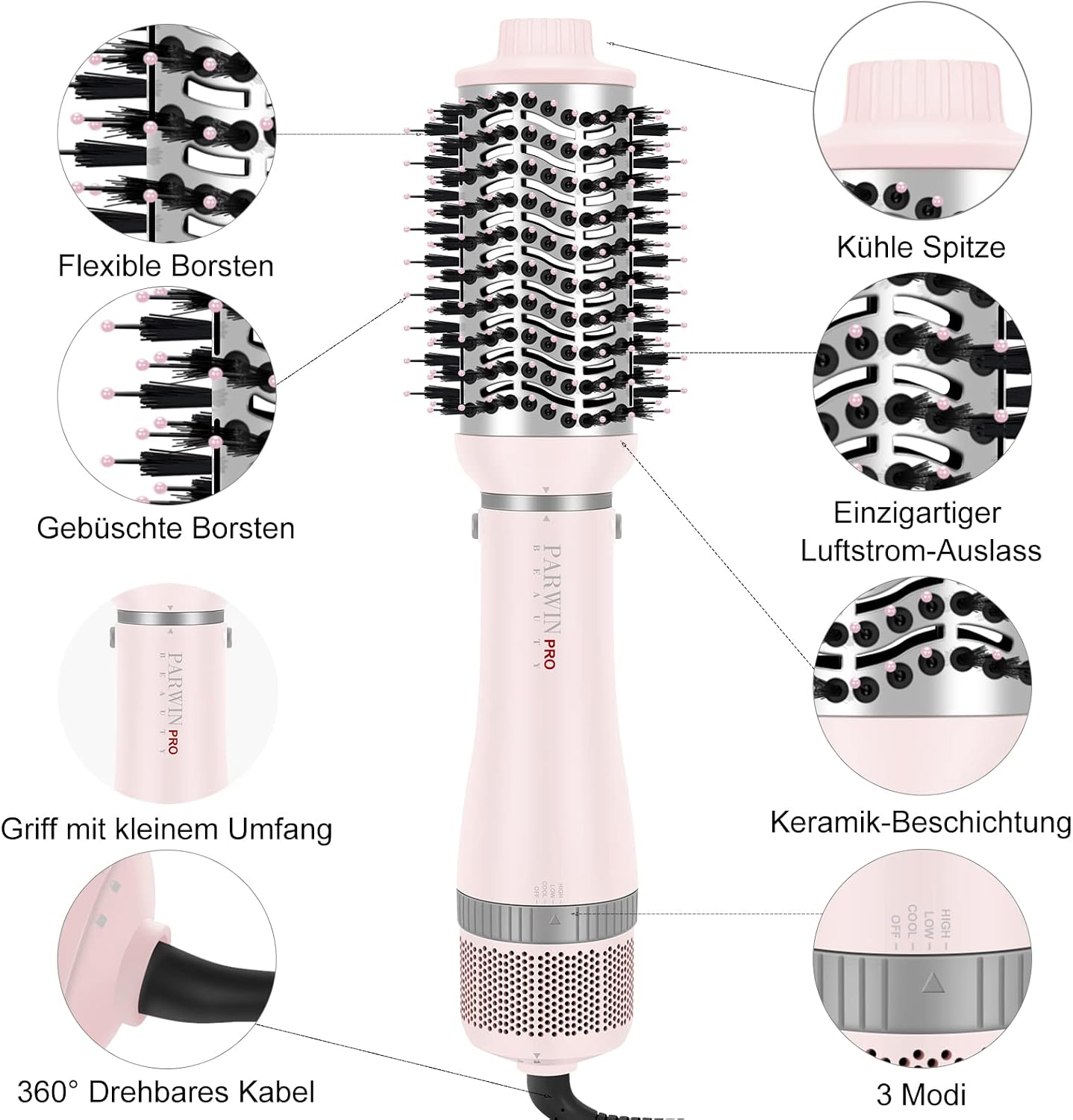 Detalle de PARWIN PRO BEAUTY 4 in 1 Haartrockner Warmluftbürste Set – Styling, Glätten & Volumen in einem