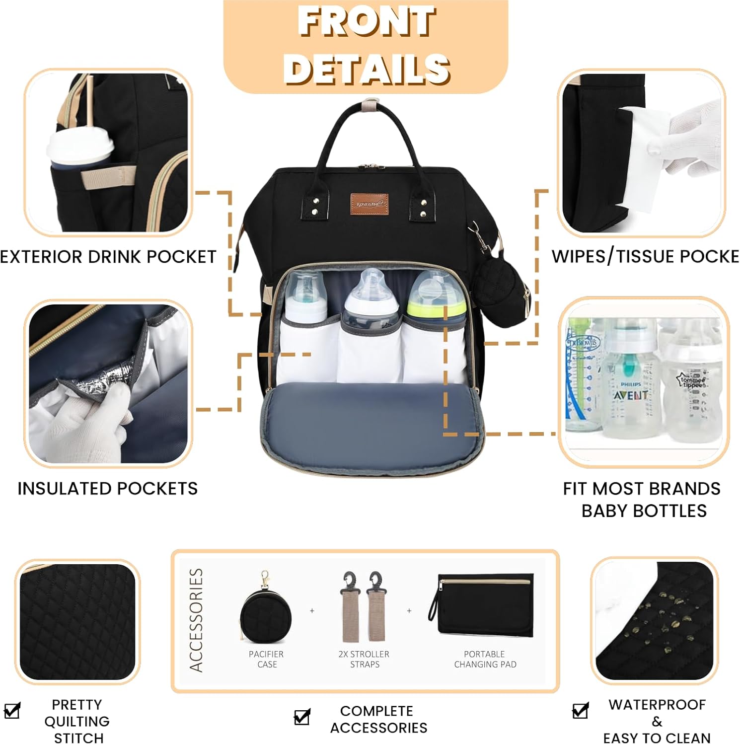 Thumbnail 2 de ROSEGIN Baby Changing Bag Backpack, large waterproof 1