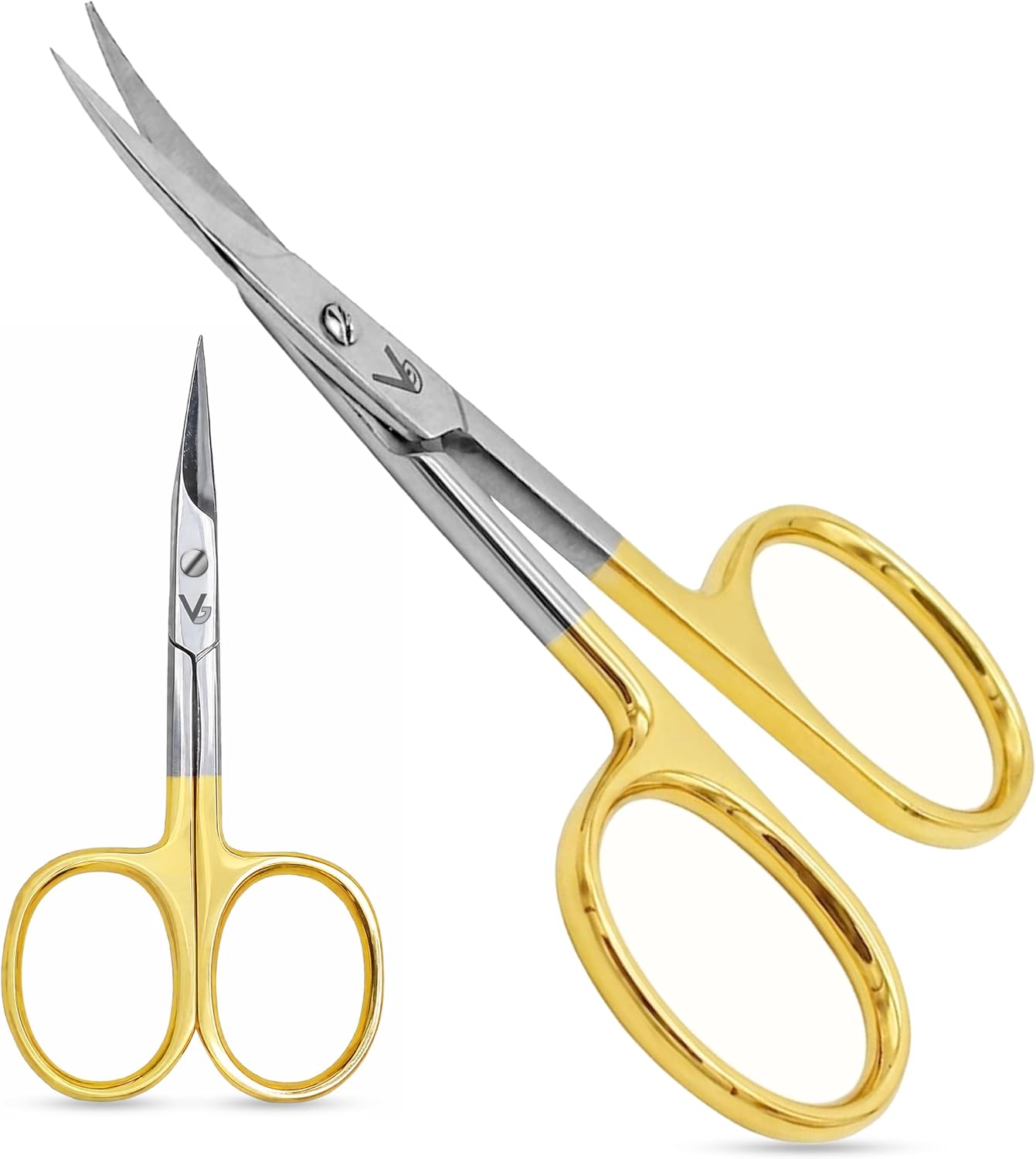 Detalle de VIDA GOODS 9cm Nail Scissors with Gold Handle – precision curved manicure shears for nails, brows & facial hair