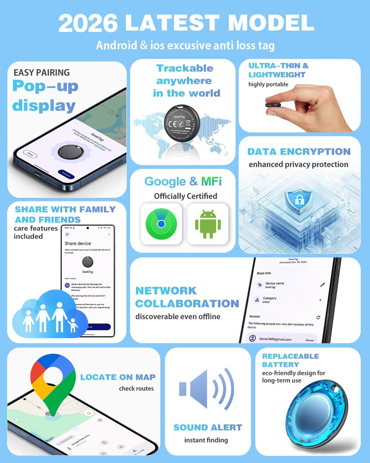 Detalle de Air Tags 4 Pack for Android, 2 Year Battery