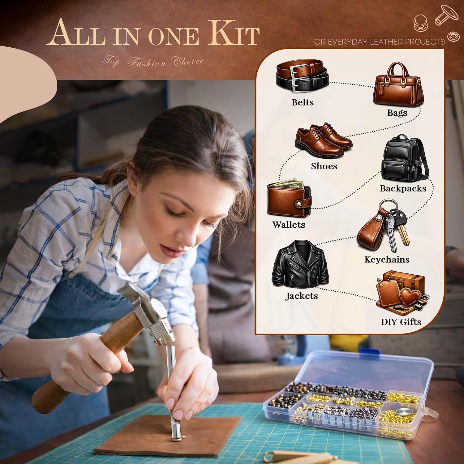 Detalle 2 de JETMORE 1 Leather Rivet Kit, 240 Sets in 4 Colors and 3 Sizes