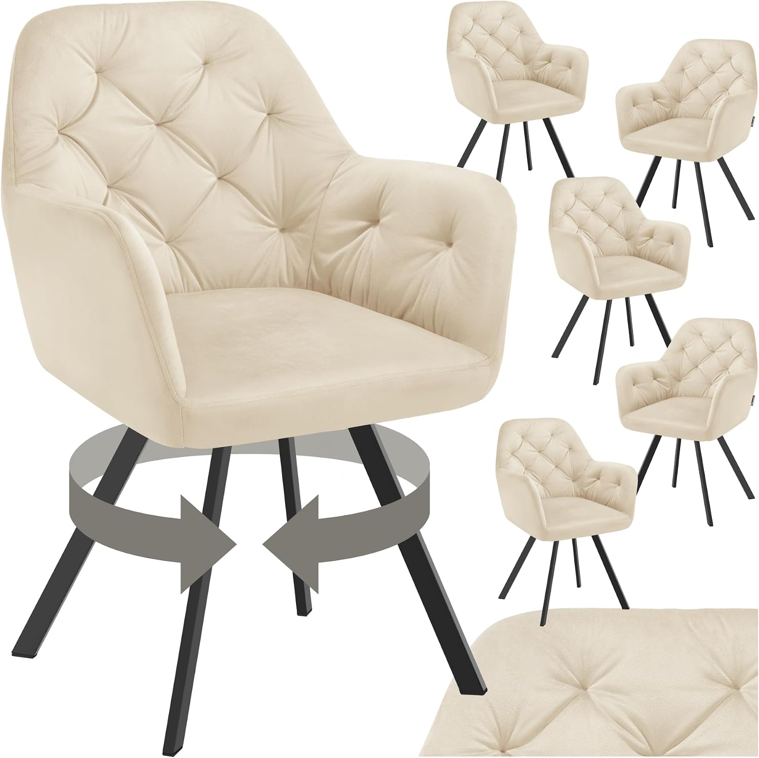 Detalle de tectake Silla giratoria de terciopelo 6 unidades