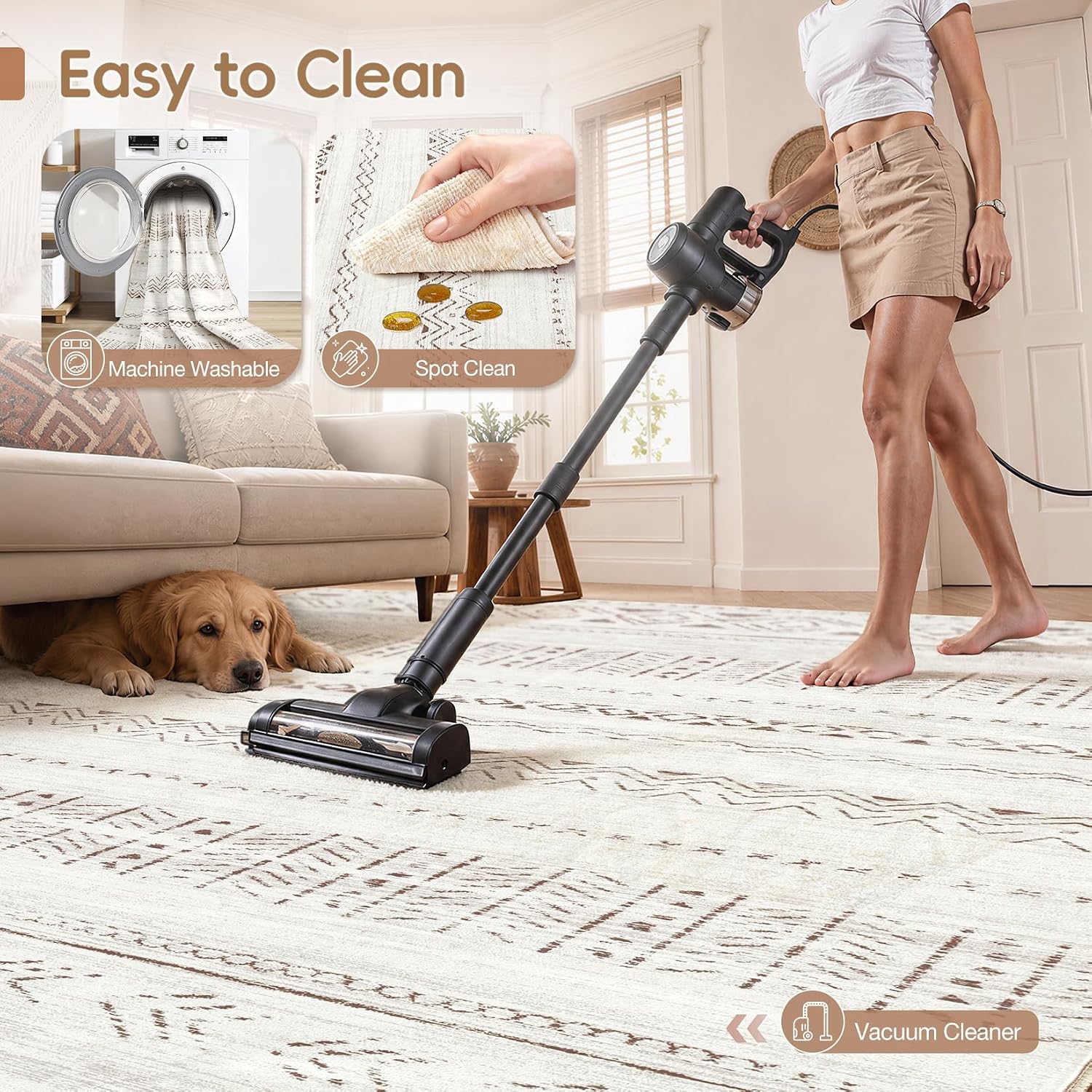 Detalle de cotiled 8x10 Area Rug washable low pile 8'x10'