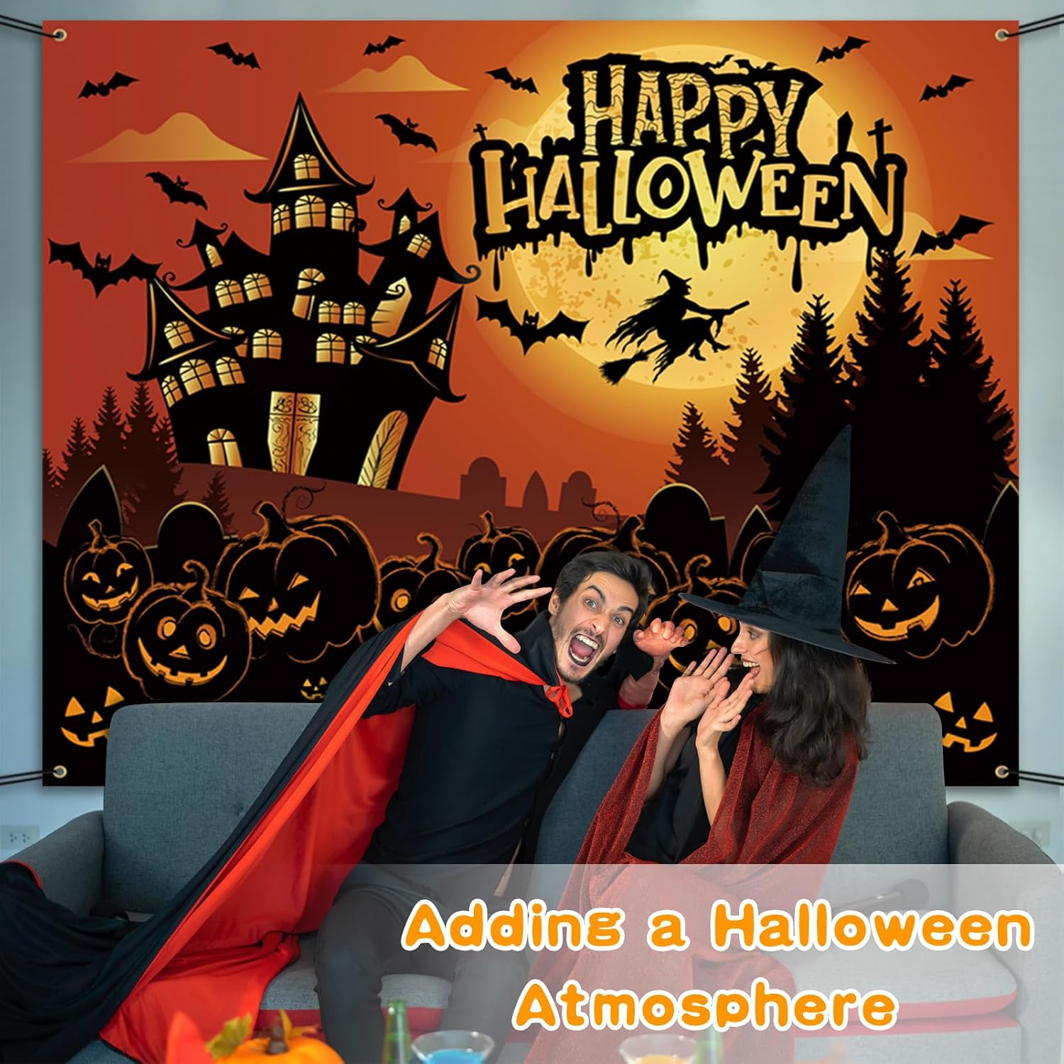 Detalle de XMZFAC 7 x 8 ft Halloween Garage Door Cover, Polyester Pumpkin Banner