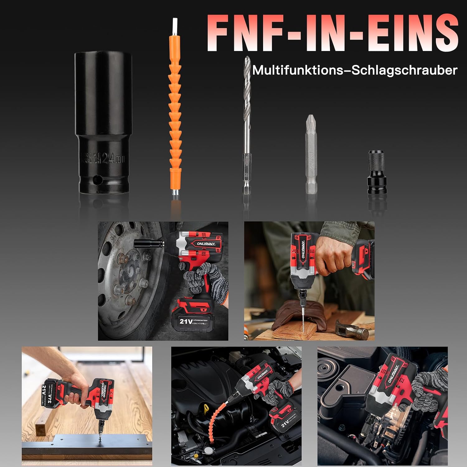 Thumbnail 2 de OnlyinNY 21 V Akku-Schlagschrauber 1/2 Zoll 1000 Nm
