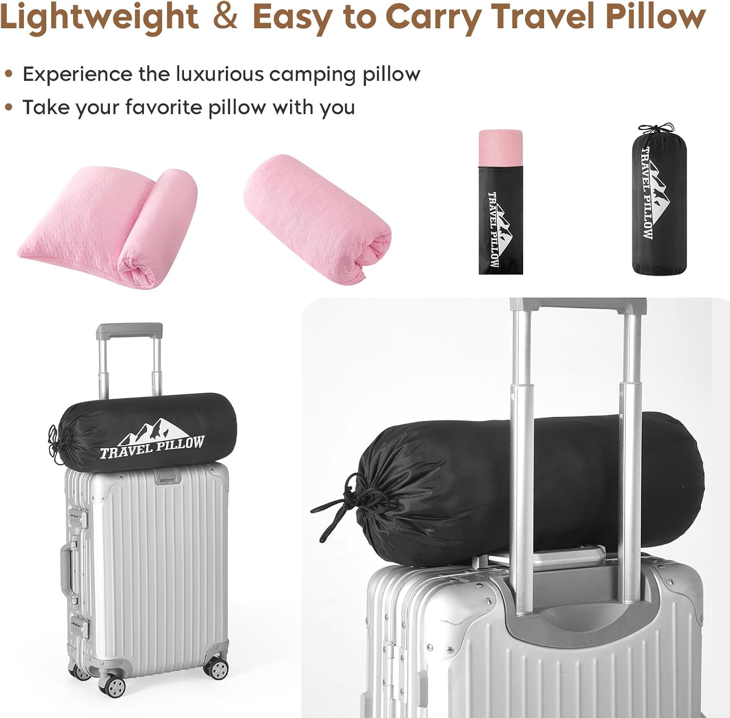 Detalle de PEUJEW Small Shredded Memory Foam Pillow – Apricot Pink Travel Camping Pillow (L)
