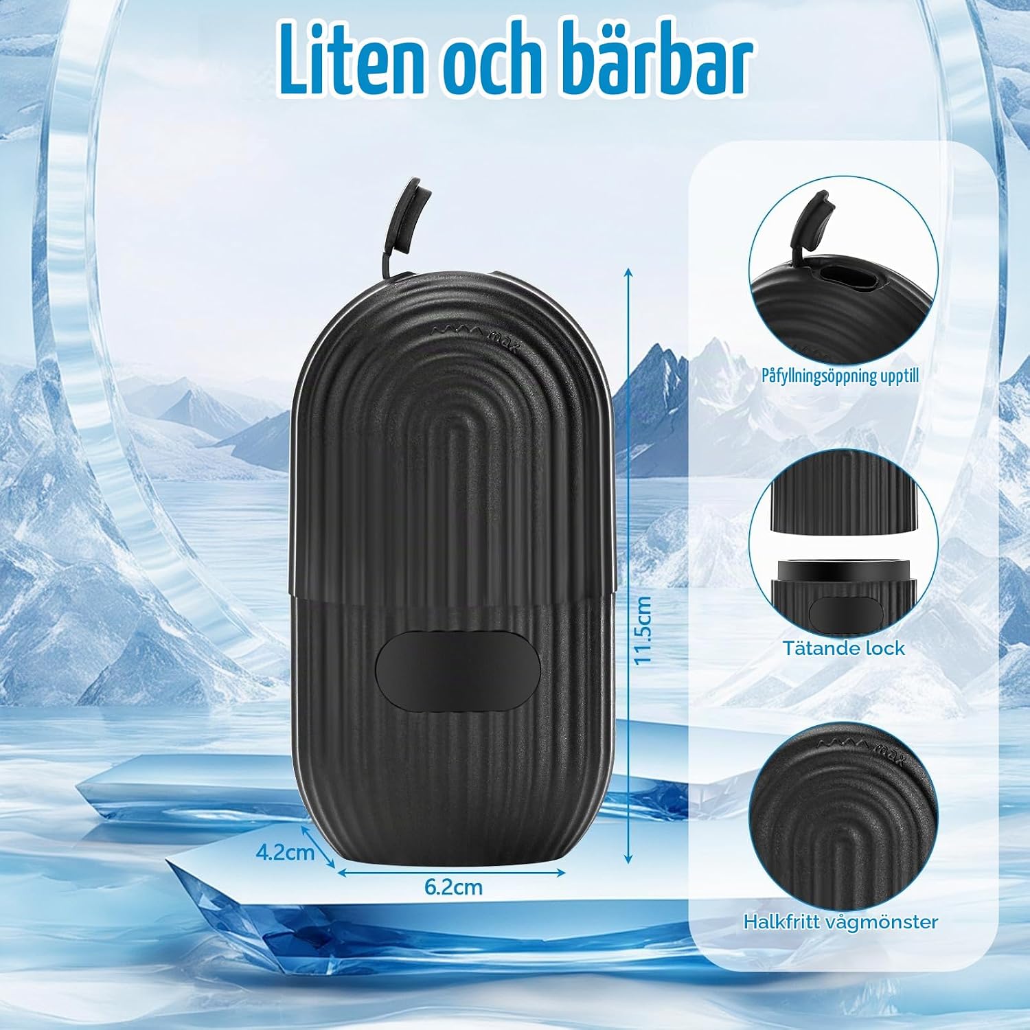 Detalle de Isrulle för ansiktet i silikon – återanvändbar, svart, 90 g