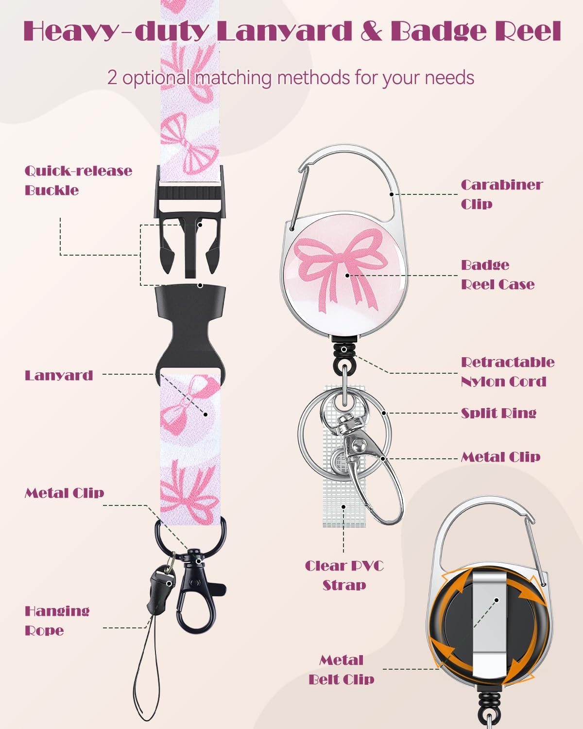 Thumbnail 4 de Uniclife fashionable sliding badge holder with retractable badge reel, bowknot design and detachable lanyard
