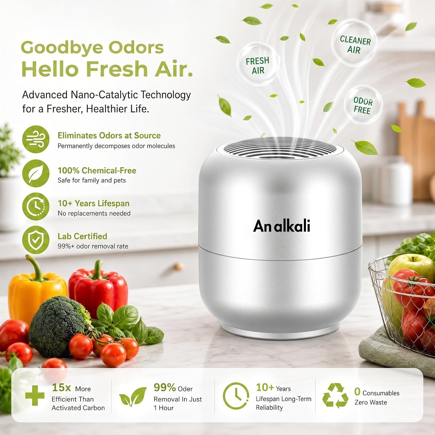 Detalle de An alkali Refrigerator Deodorizer, Silver, Chemical-Free, 1-Pack