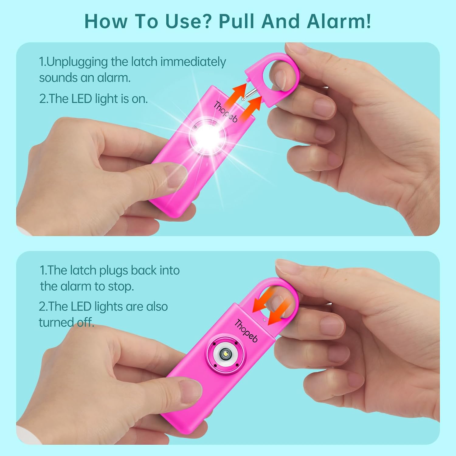 Thumbnail 2 de Thopeb Personal Alarm Schlüsselanhänger für Frauen (Rose Red) – Extra laute Sirene & Stroboskoplicht