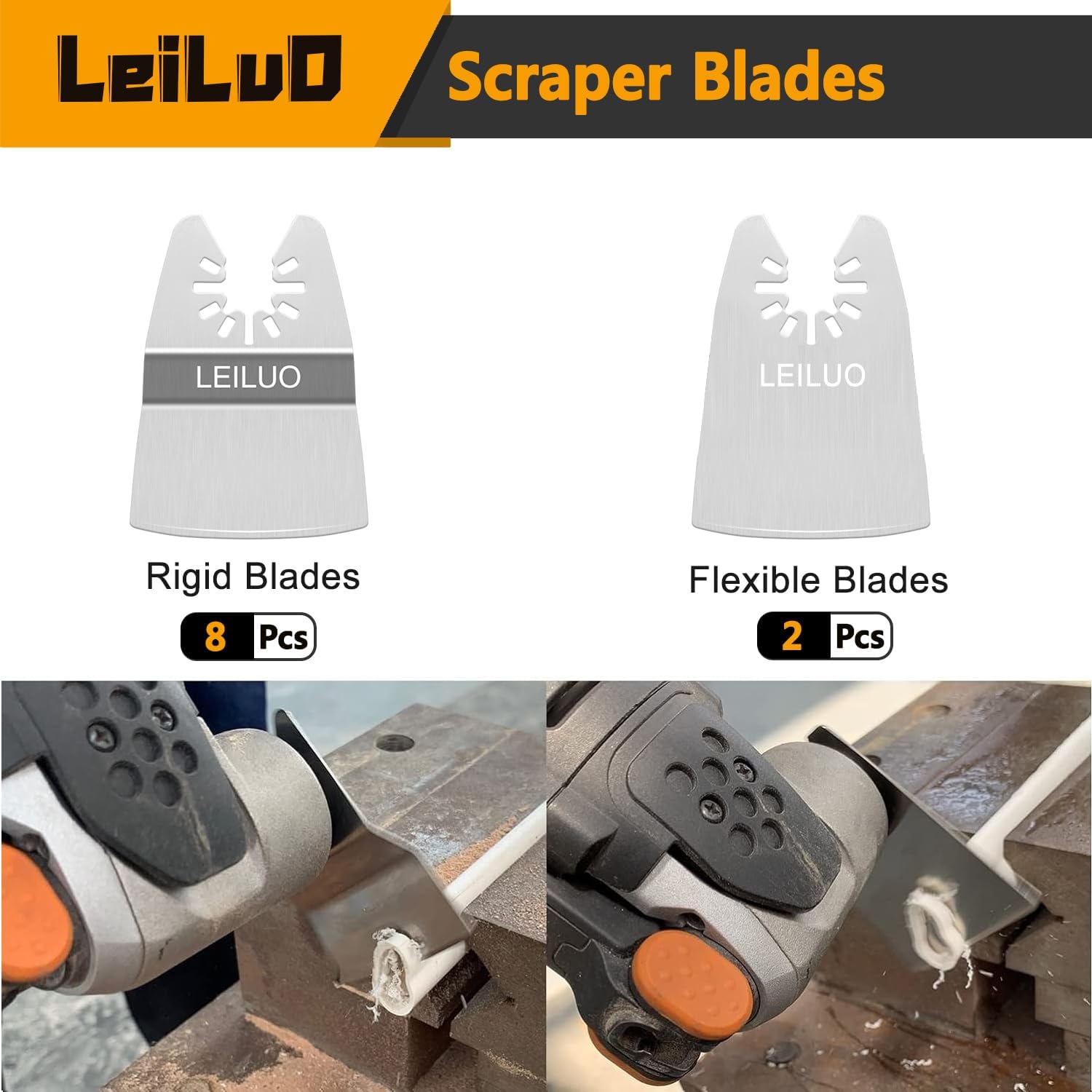 Thumbnail 2 de LEILUO 10er Set oszillierende Multitool-Schaber-/Sägeblätter (8 starr, 2 flexibel) für Farb-, Dichtstoff- und Versiegelungsentfernung