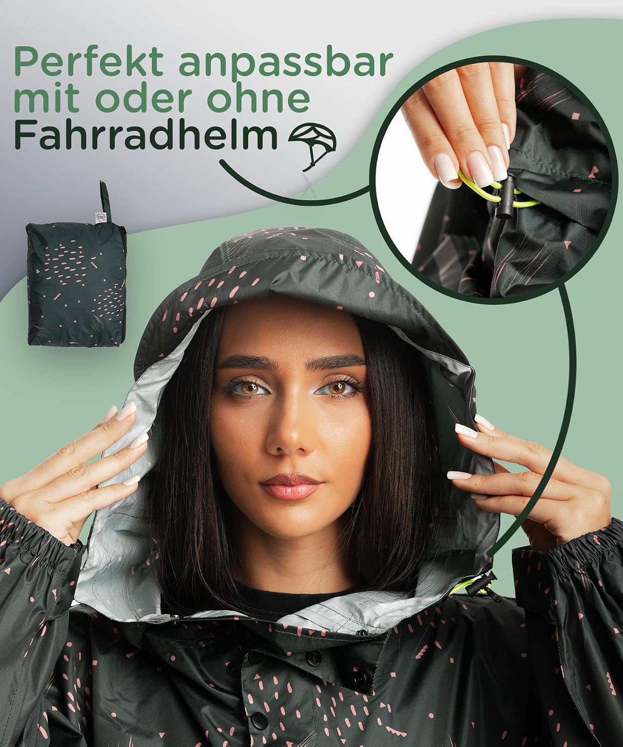 Detalle de Jubi® RP_01 regenponcho voor dames van 100% gerecycled polyester