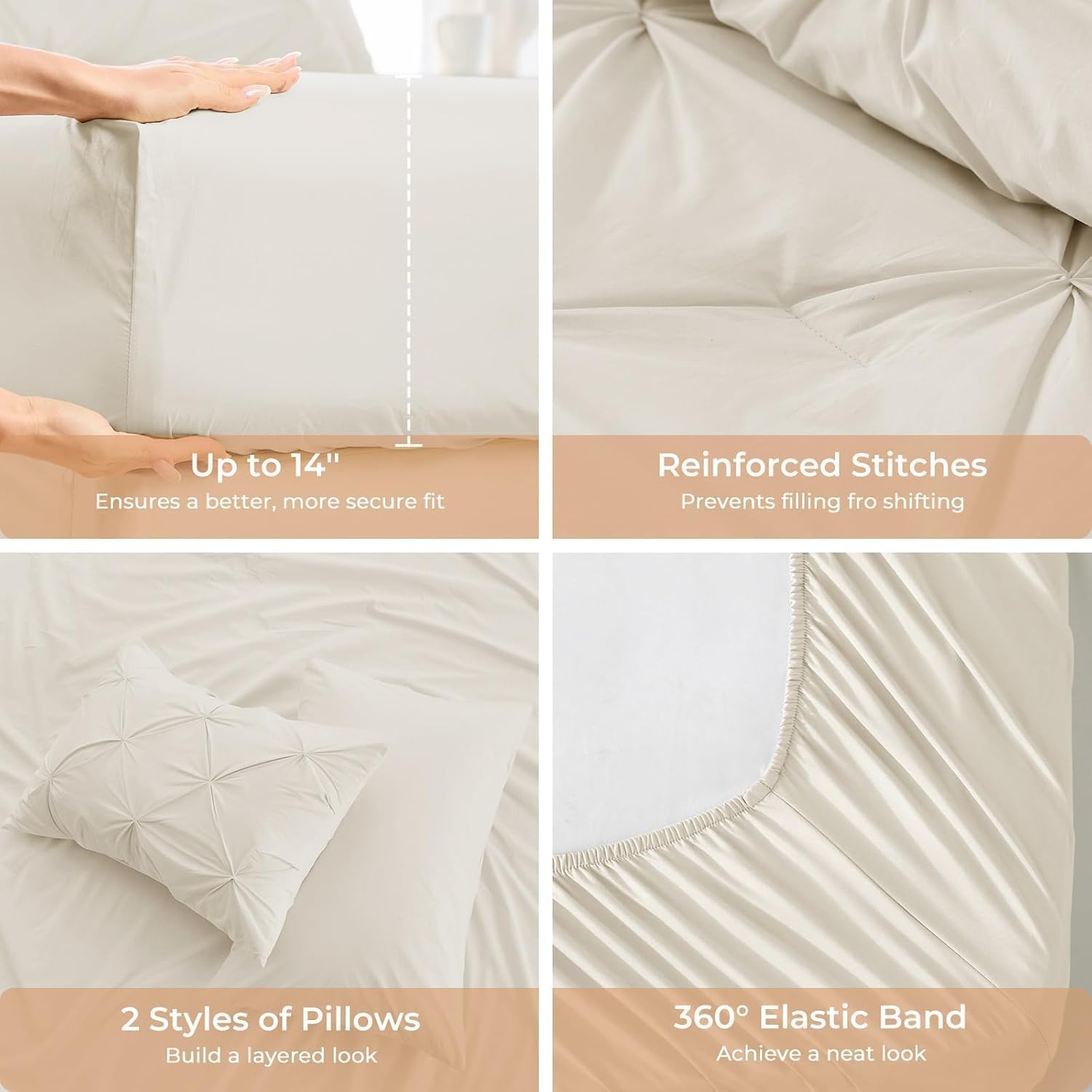 Detalle de Sasttie Queen Comforter Set, 7-Piece Bed in a Bag: All-Season Microfiber Comfort with Pintuck Elegance