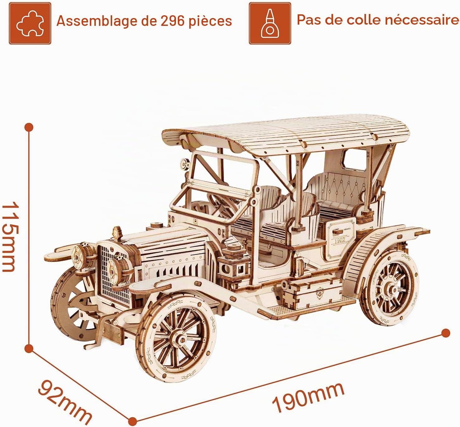 Thumbnail 3 de ROBOTIME ZQRT-MC801 houten 3D-puzzel: mechanische vintage auto
