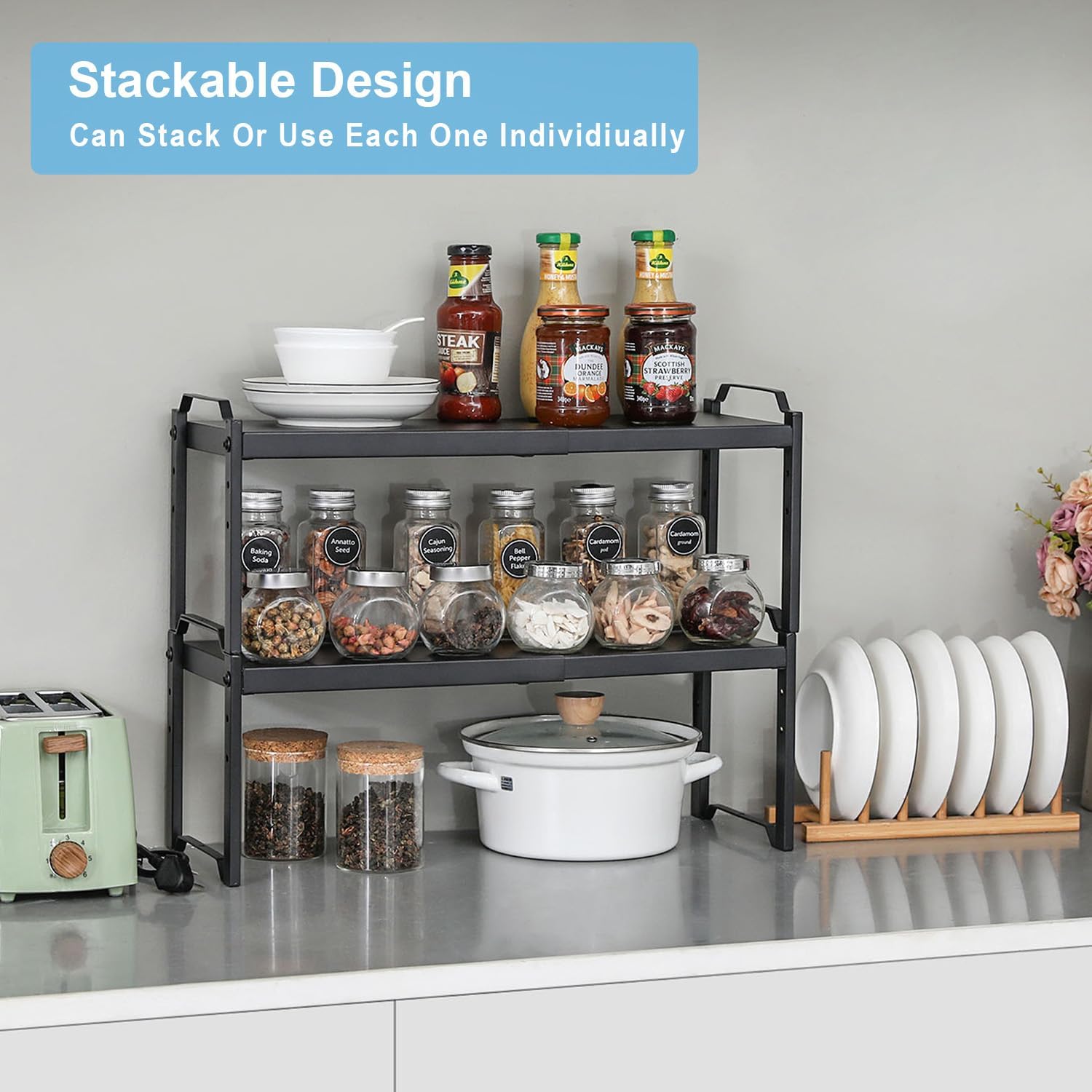 Thumbnail 4 de Expandable Cabinet Countertop Shelves 2-Pack