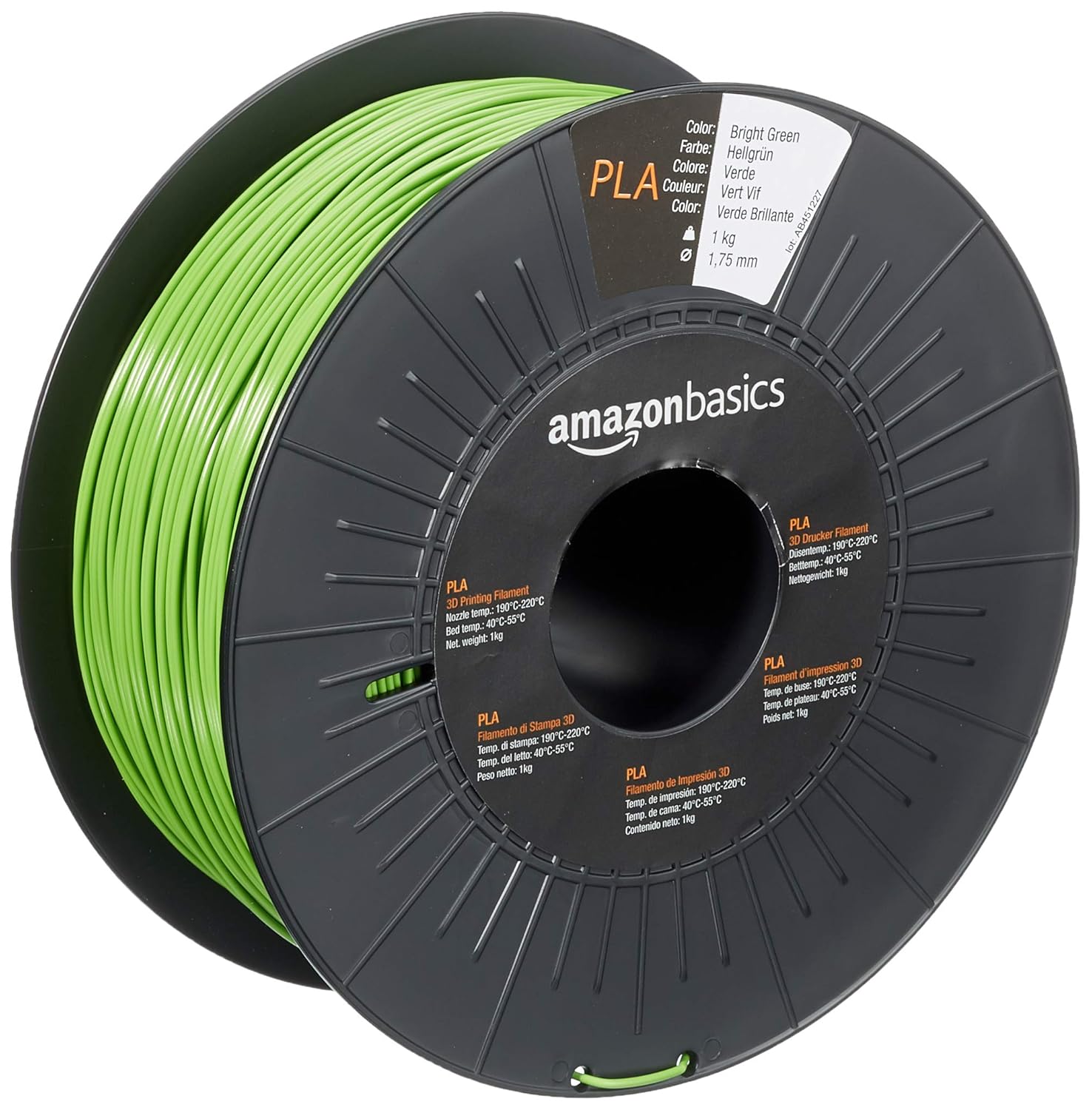 Detalle de Amazon Basics PLA-Filament 1,75 mm Knallgrün, 1 kg – kompatibel mit gängigen 3D-Druckern