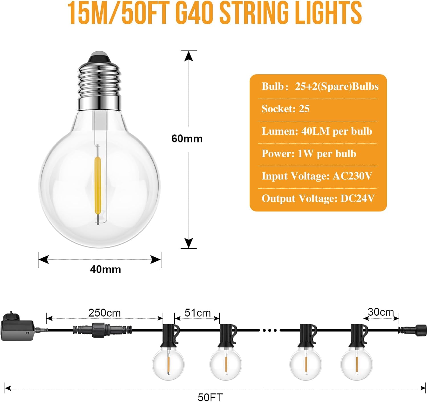 Detalle 1 de FANSANMY Guirnalda de Luces Exterior 15M 🌟 Control Remoto