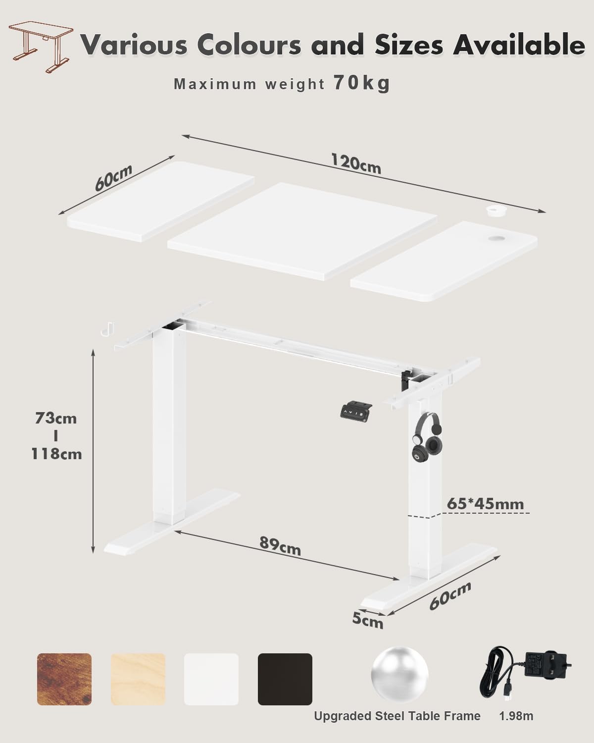 Thumbnail 1 de Devoko Electric Standing Desk 120x60cm Height Adjustable