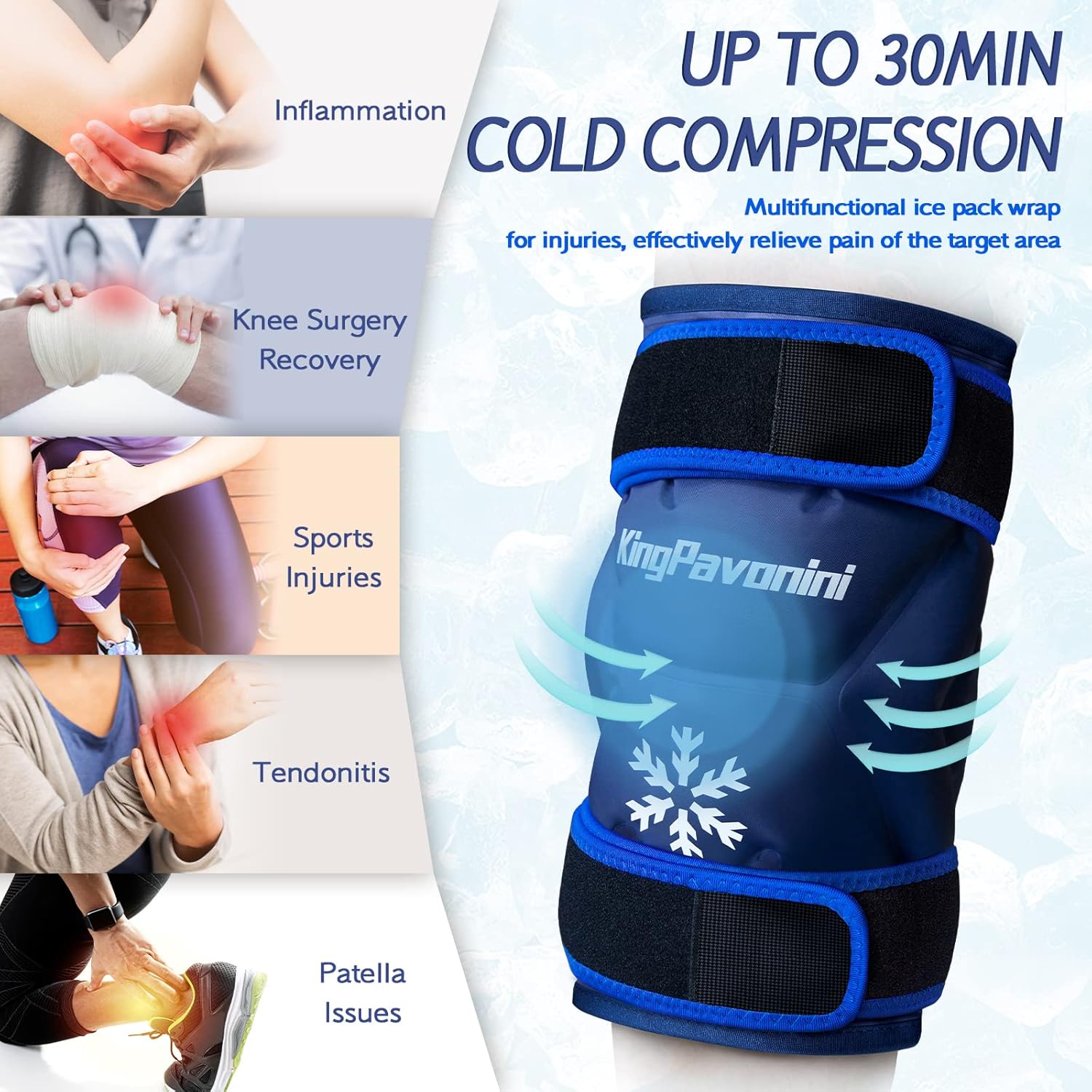 Thumbnail 4 de KingPavonini XXL Knee Ice Pack Wrap: Full-Knee Coverage, Reusable Gel Ice Pack (Blue)