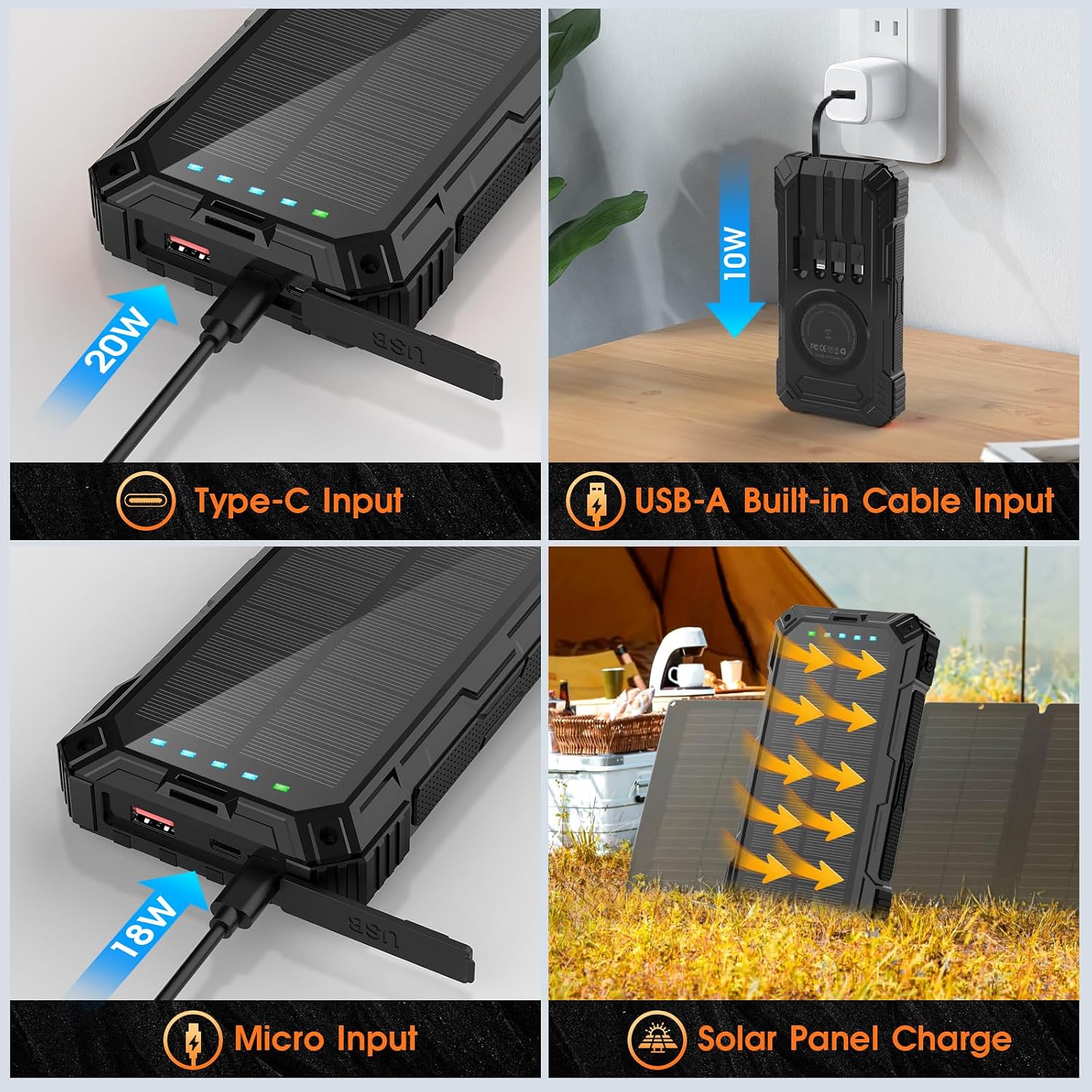 Detalle de BLASOUL PD-W49 Solar Power Bank, 49,800mAh, Wireless Charging and 4 Cables