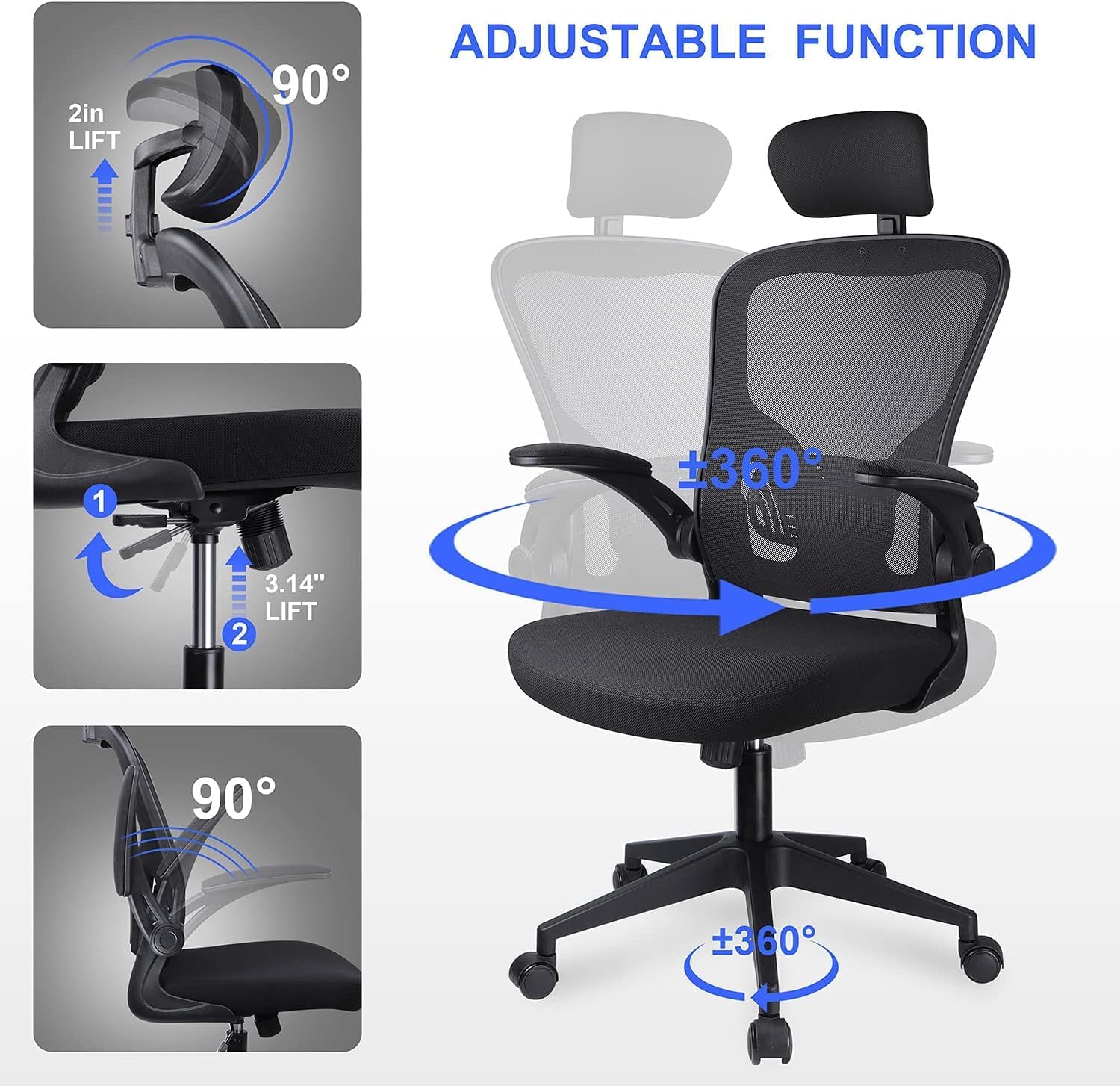 Thumbnail 4 de JAJALUYA Mesh Office Chair with Adjustable Headrest and Lumbar Support