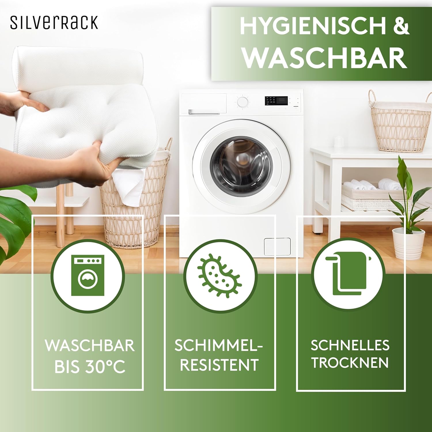 Thumbnail 5 de SilverRack Badewannenkissen MEDIUM-WEICH [Weiß 3D] – Ergonomisches Nackenkissen mit Saugnäpfen für mehr Entspannung in der Wanne