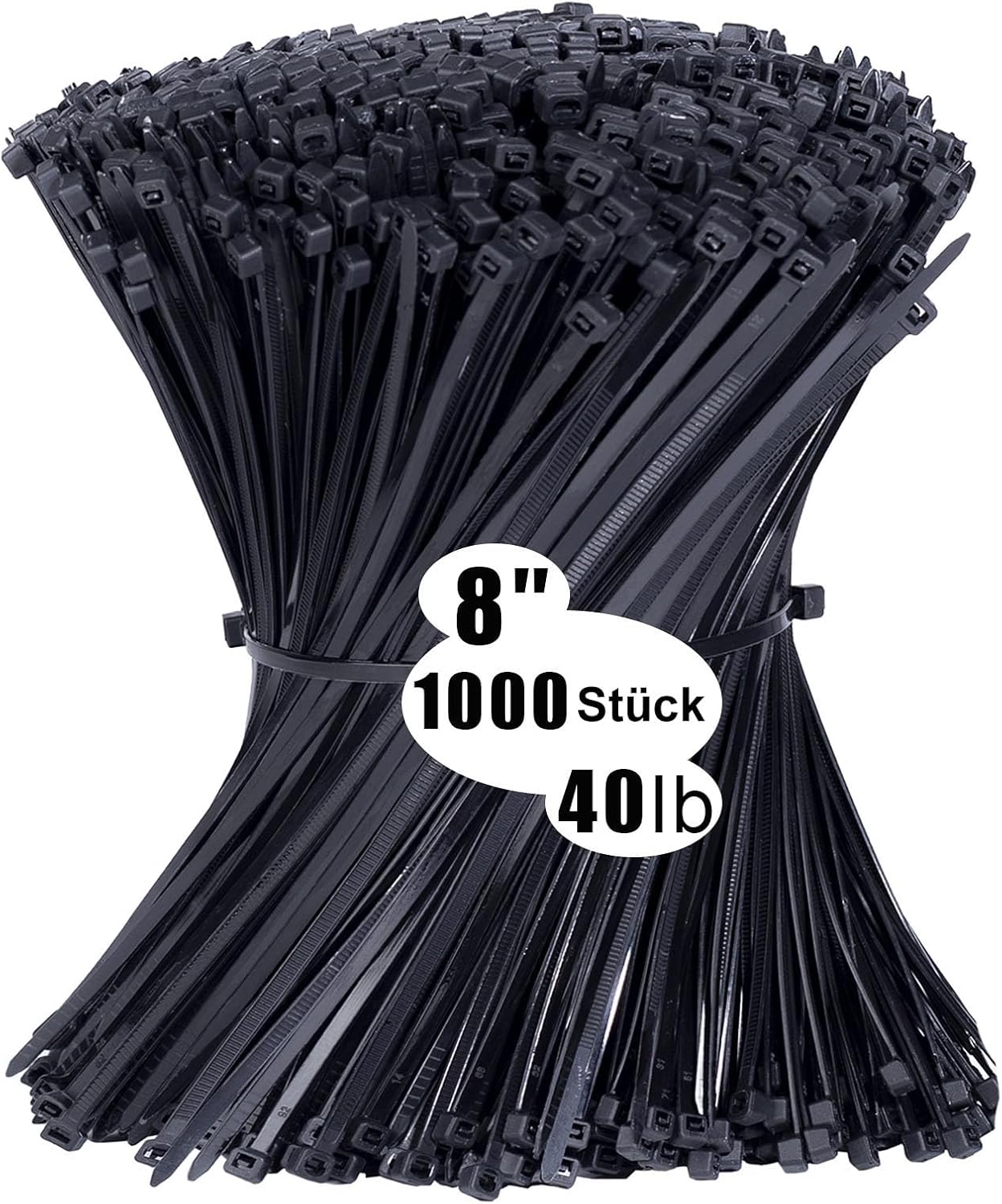 Detalle de Yaluzibi 1000 Stück Kabelbinder schwarz (200 mm x 3,6 mm), Nylon UV-beständig, selbstsichernd