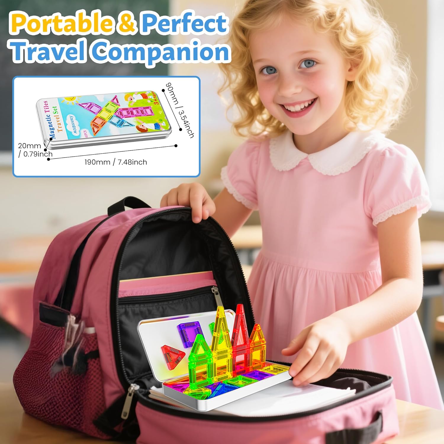 Detalle de Mini Magnetic Tiles Travel Set: 41PCS STEM Learning Toy for Ages 3–8