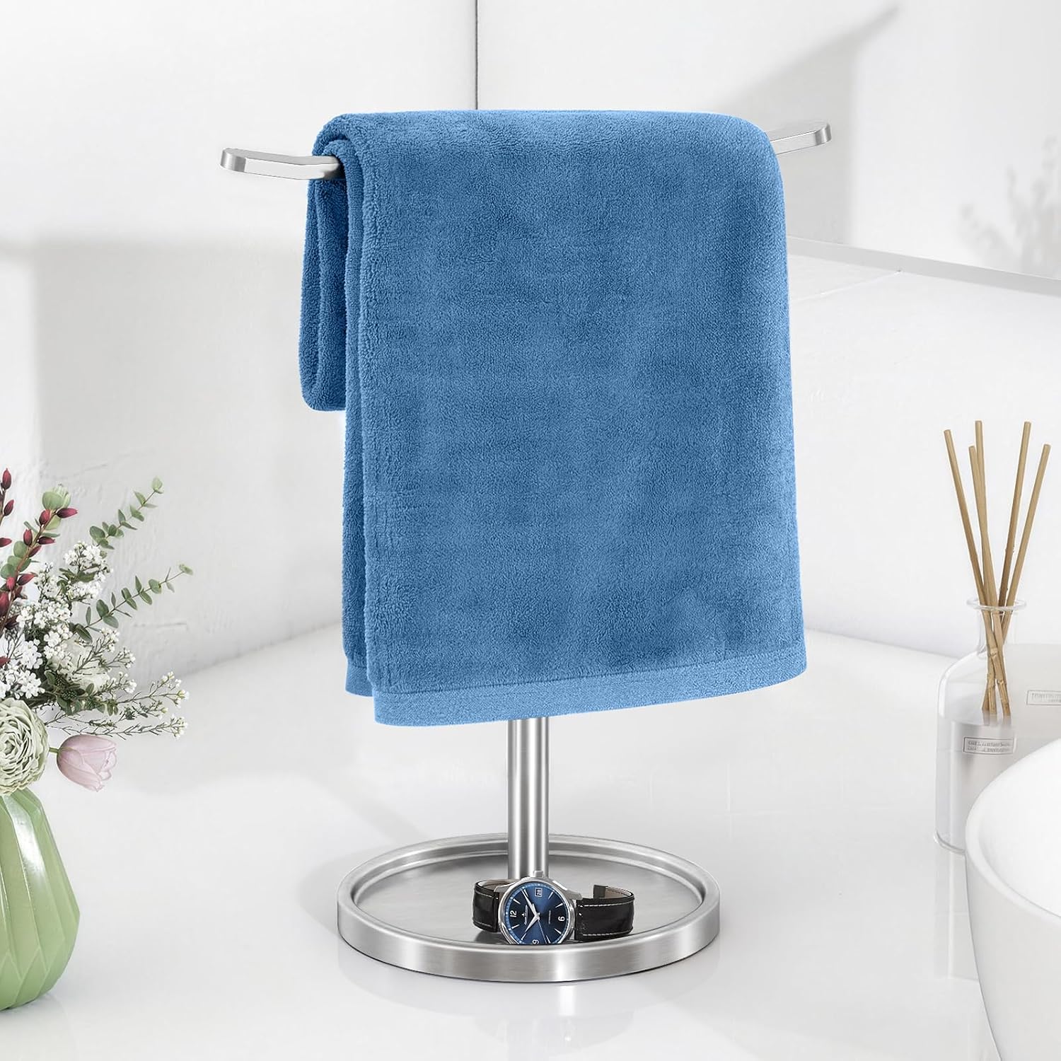 Detalle de STWWO Hand Towel Holder Stand, Brushed Nickel