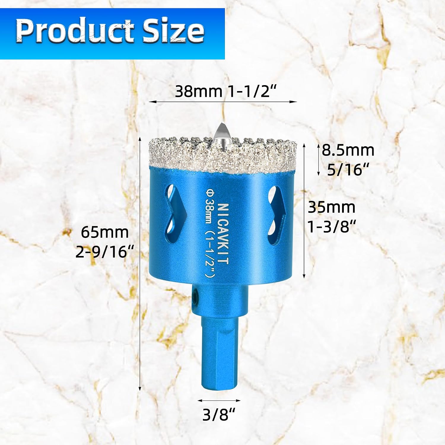 Thumbnail 1 de NICAVKIT 38 mm Diamant-Lochsäge mit Zentrierbohrer – Hartgelötet, für Fliesen, Keramik, Glas und Naturstein