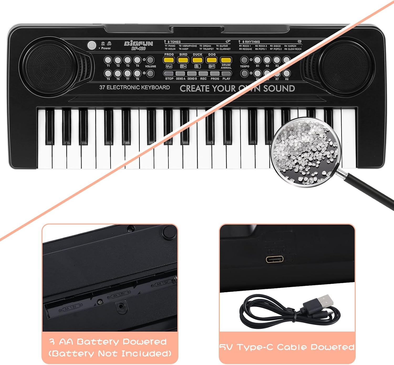 Detalle de Raimy 37 Keys Kids Keyboard Piano (Portable Electronic) for Ages 3+ — Black