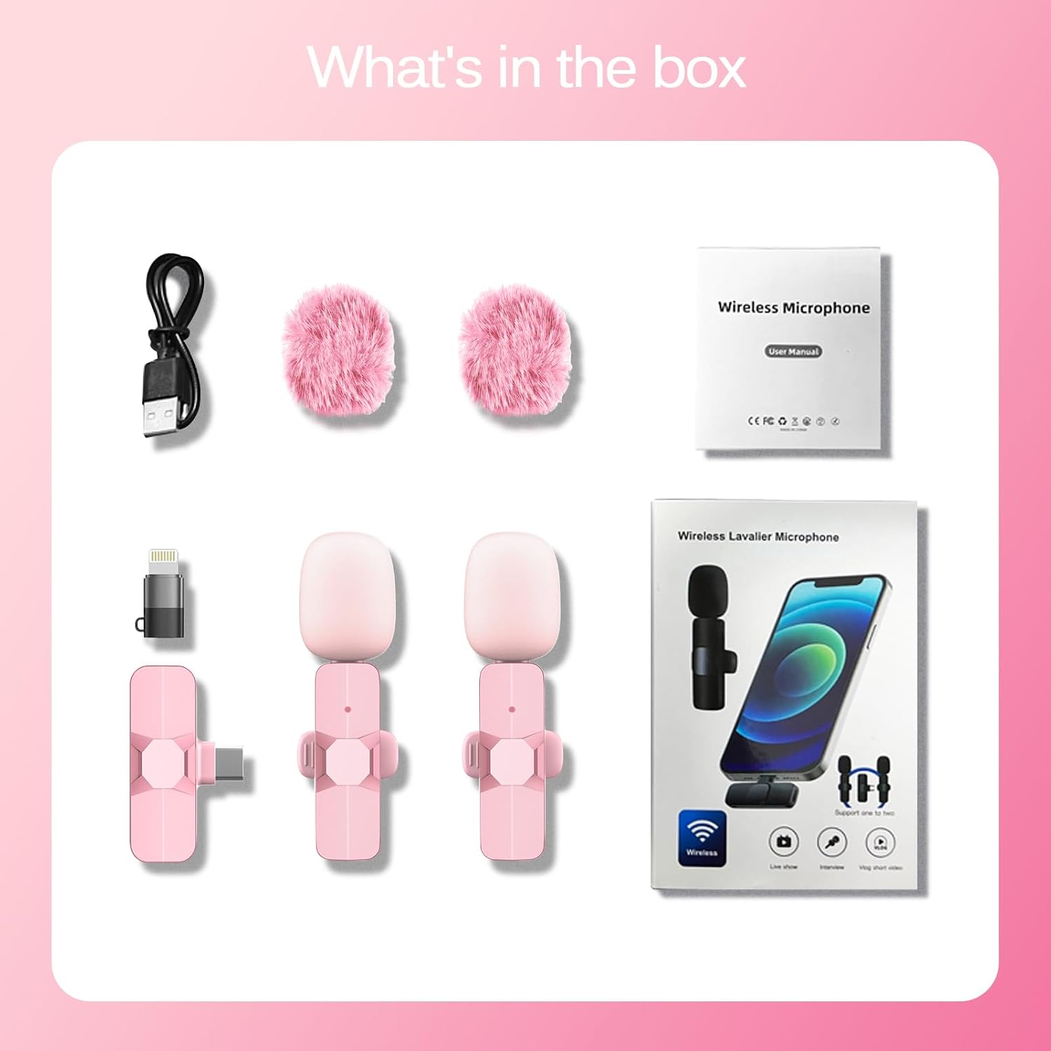 Detalle de HONGJIEYUAN Pink Wireless Lavalier Microphone for iPhone & Android