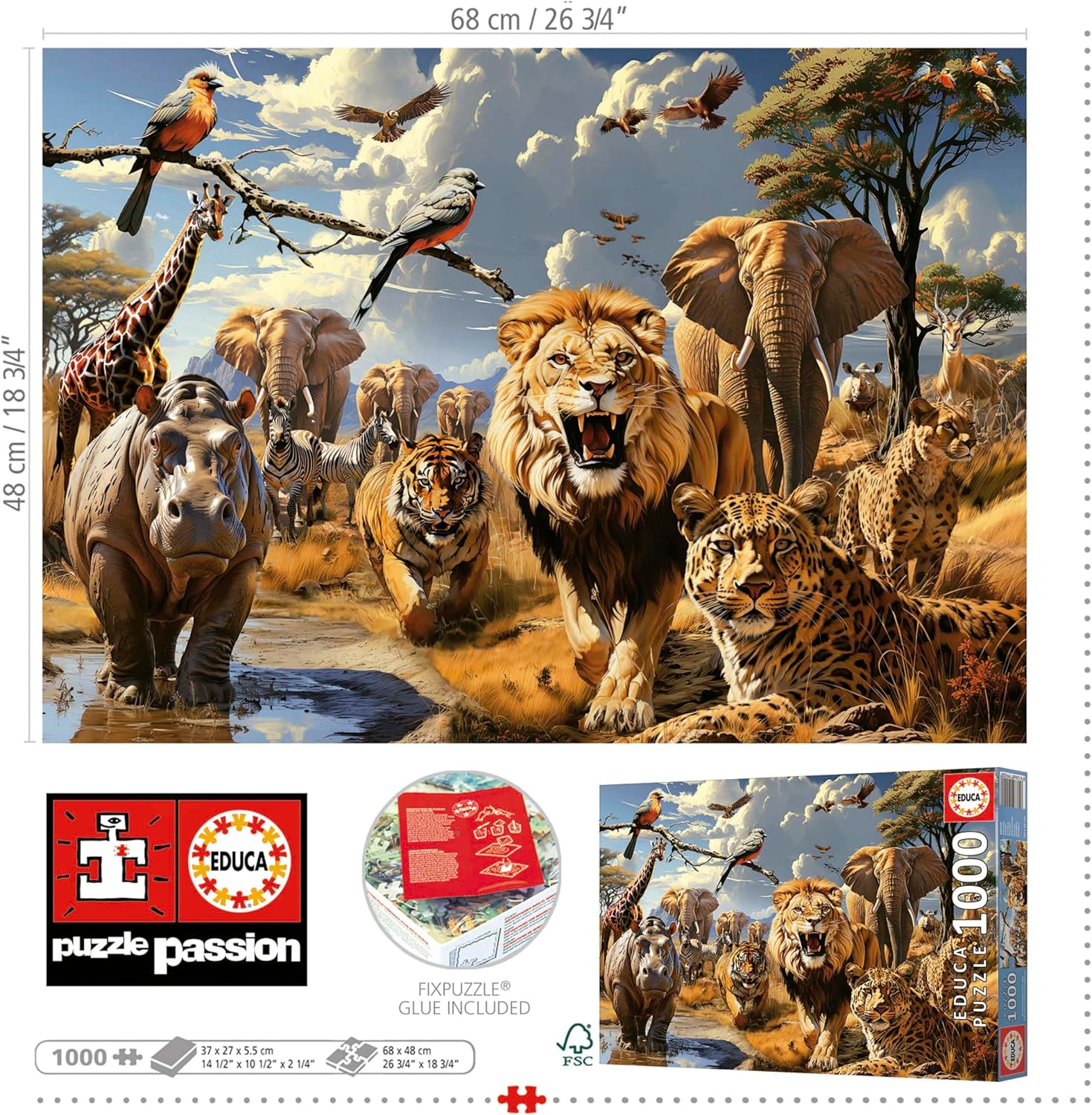 Thumbnail 2 de Puzzle Educa 1000 pièces Animaux sauvages – 68 x 48 cm (à partir de 14 ans)