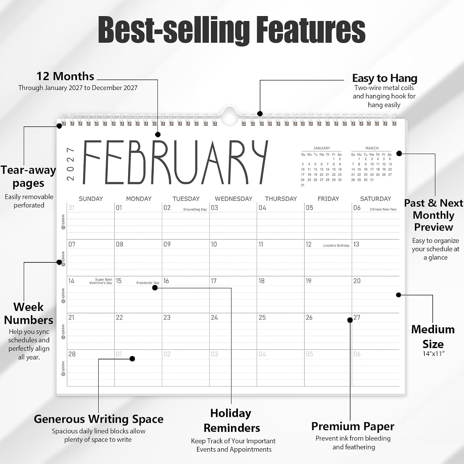 Detalle de GuassLee Wall Calendar, 14 x 11 in.