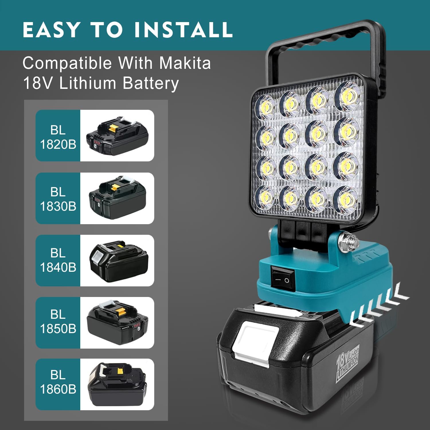 Thumbnail 3 de Tragbare LED Akku-Lampe für Makita 14,4–18 V LXT (48 W, 4.800 lm) mit Dual-USB-Ladeanschluss