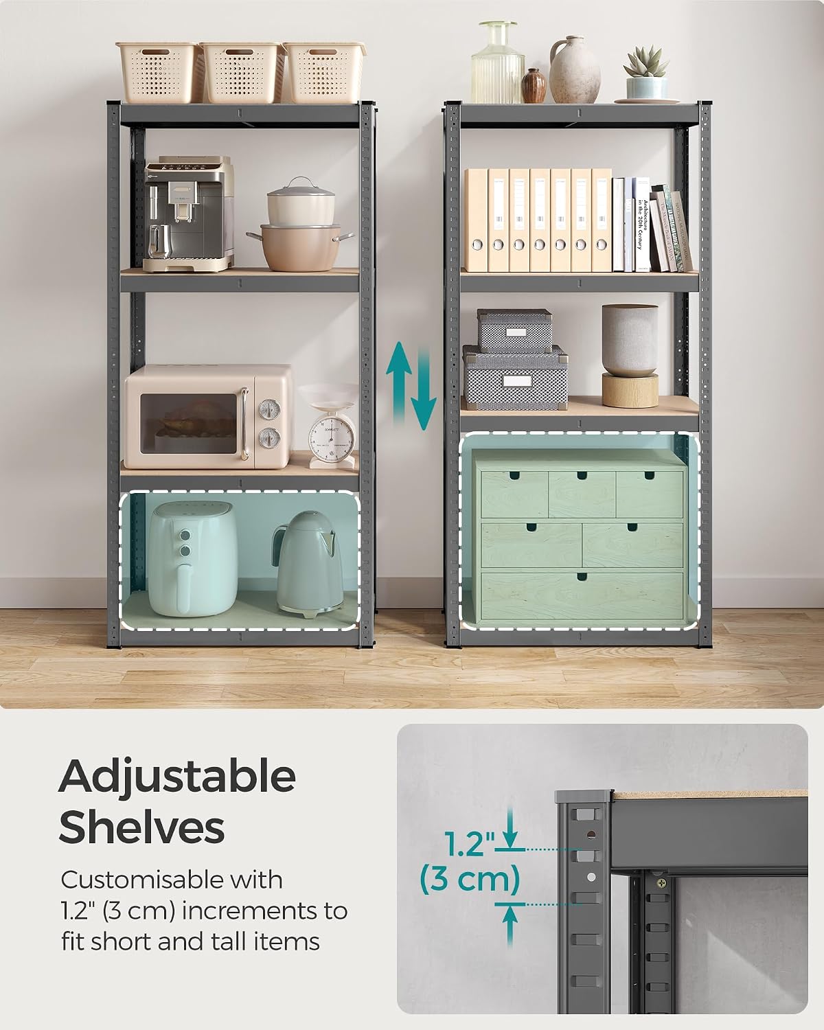 Thumbnail 5 de SONGMICS GLR044G01 4-Tier Shelving Unit, Steel and MDF, 520 kg Capacity