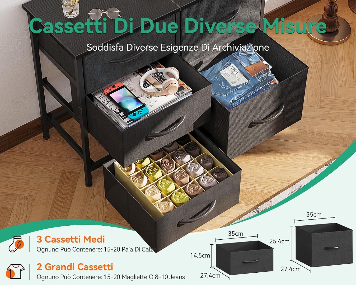 Thumbnail 3 de Coleshome Cassettiera per Camera da Letto: Cassettiera Piccola, 76 x 29 x 60 cm, Nero