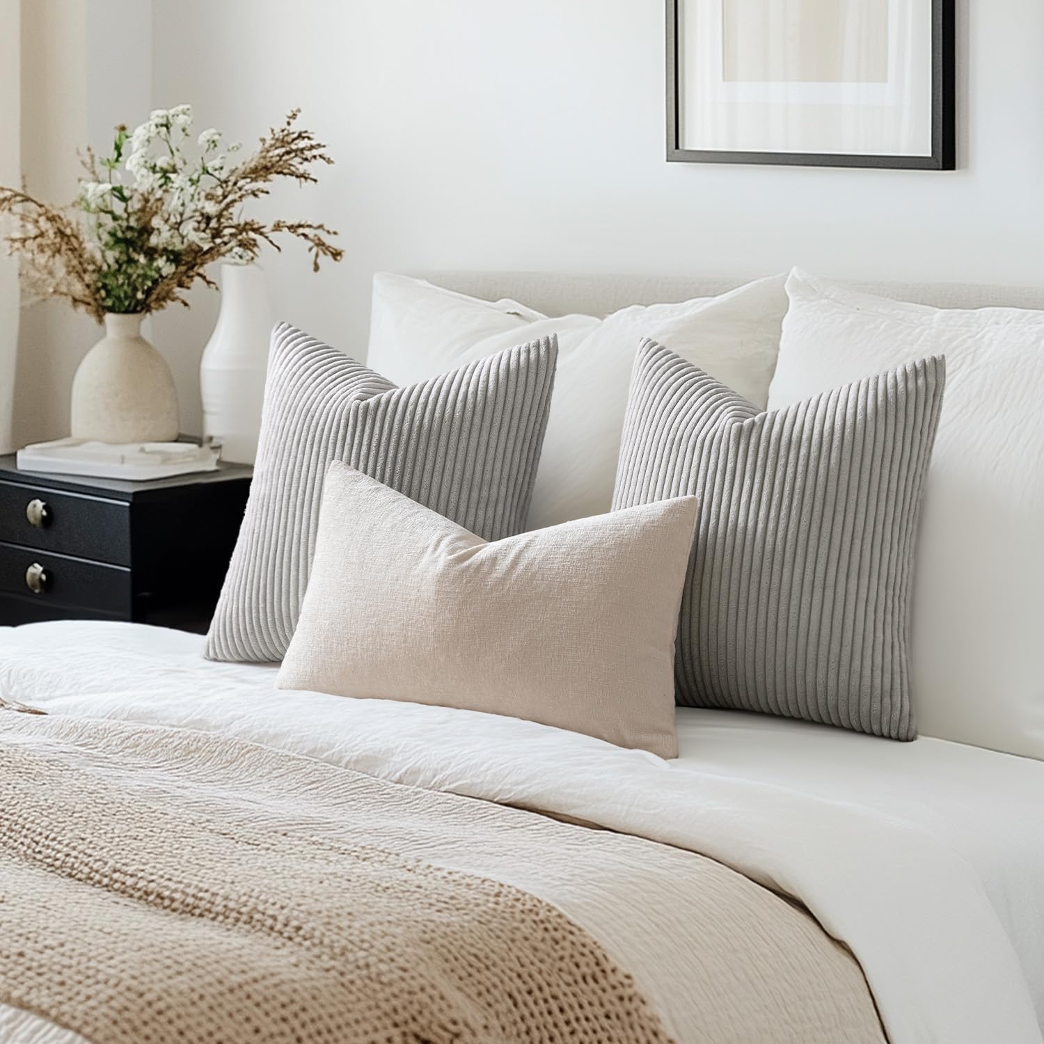 Thumbnail 5 de MIULEE Kissenbezüge Kordsamt 40x60 cm, 2er Set, Hellgrau – Kissenhüllen für Sofa und Dekokissen