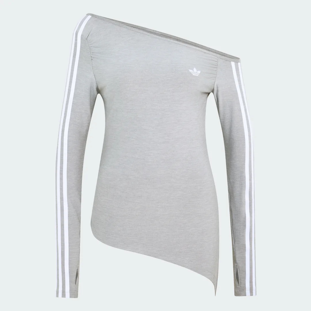 Detalle de Adidas Sudadera asimétrica de un solo hombro – Gris