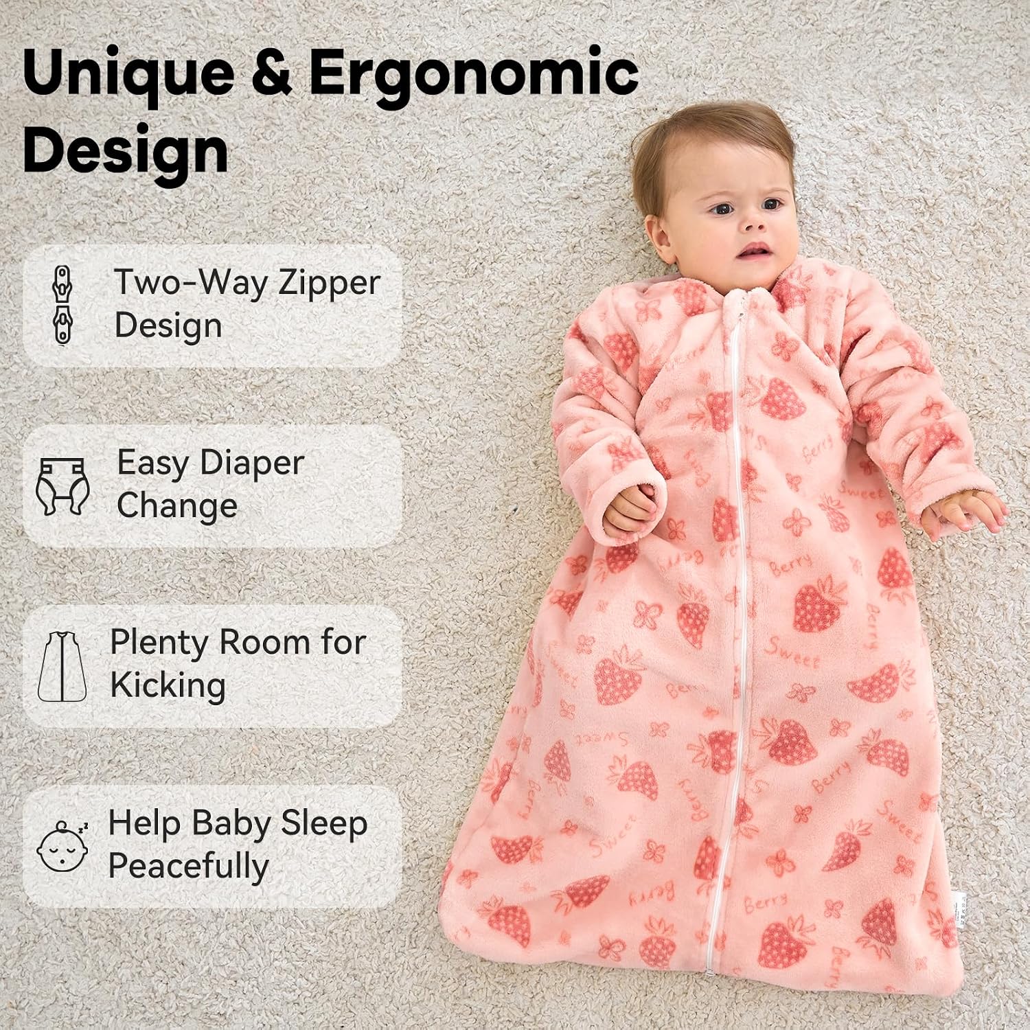 Thumbnail 3 de Unnivoll 12–18 Month Fleece Sleep Sack, Long Sleeves, 2.0 TOG, 2-Pack